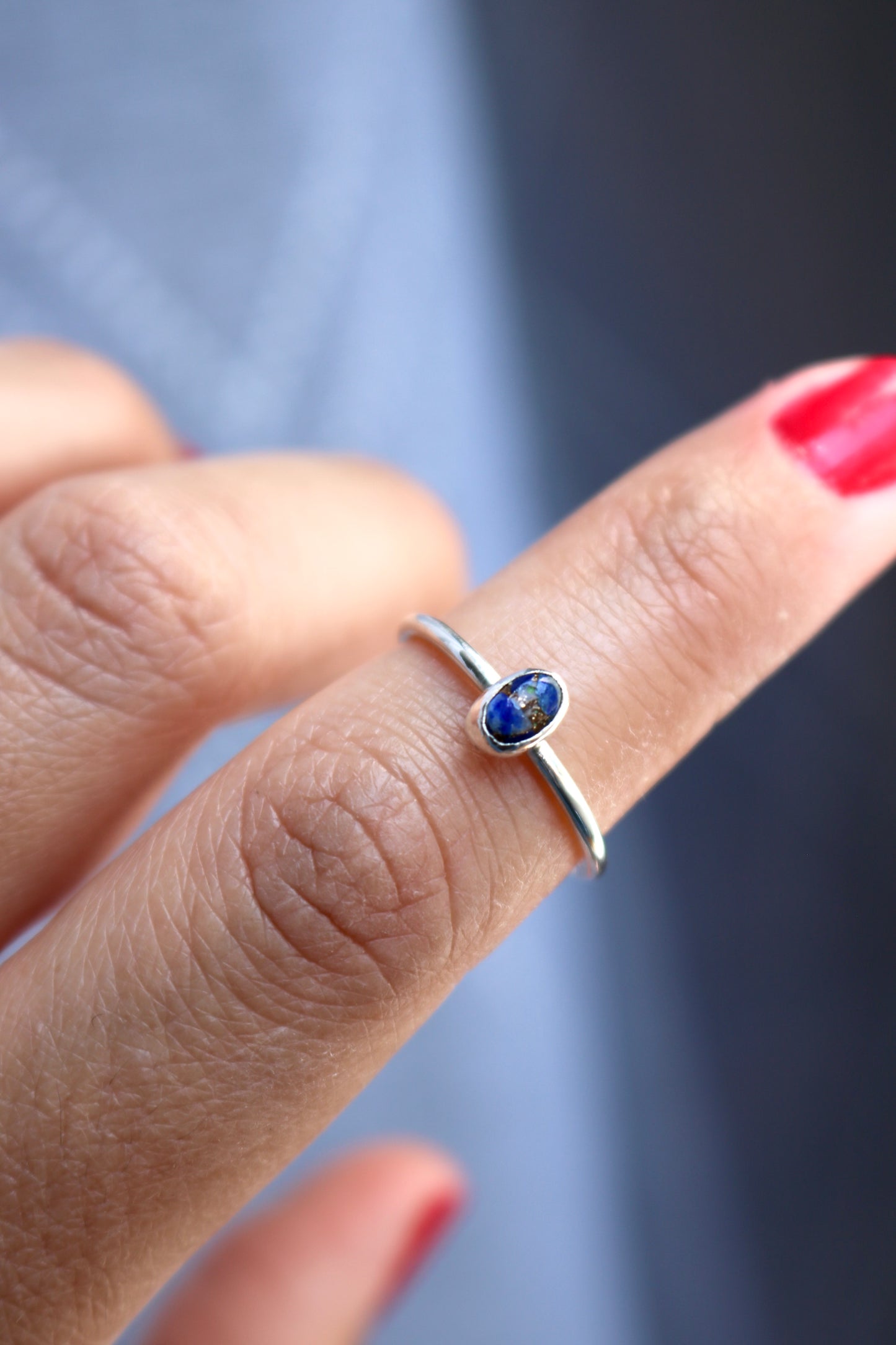 Bague Anne NAECO bijoux lapis lazuli pierre naturelle bleu argent recyclé lithothérapie