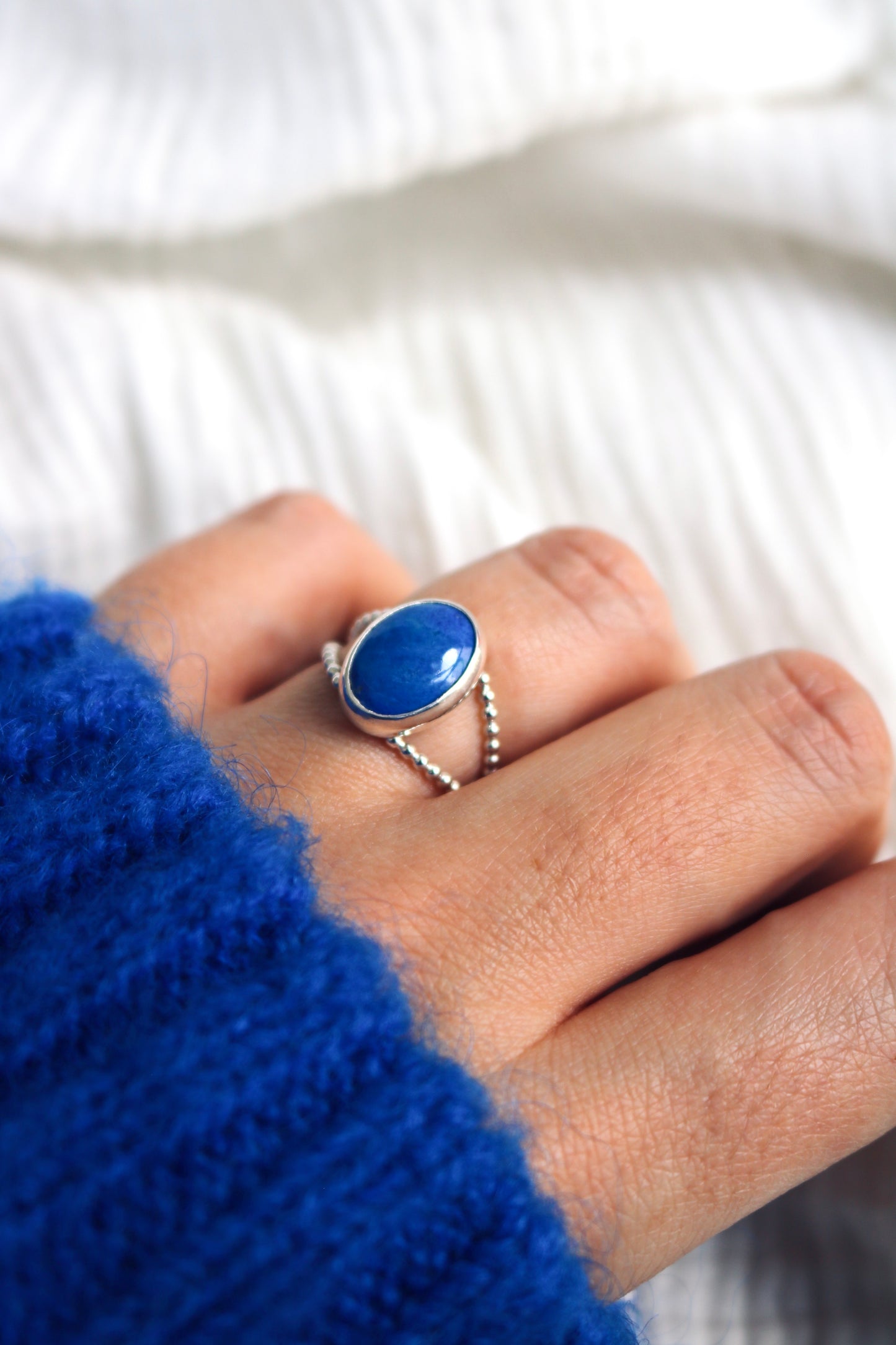 Bague constellation lapis lazuli pierre fine précieuse magie argent 925 recyclé Naeco bijoux