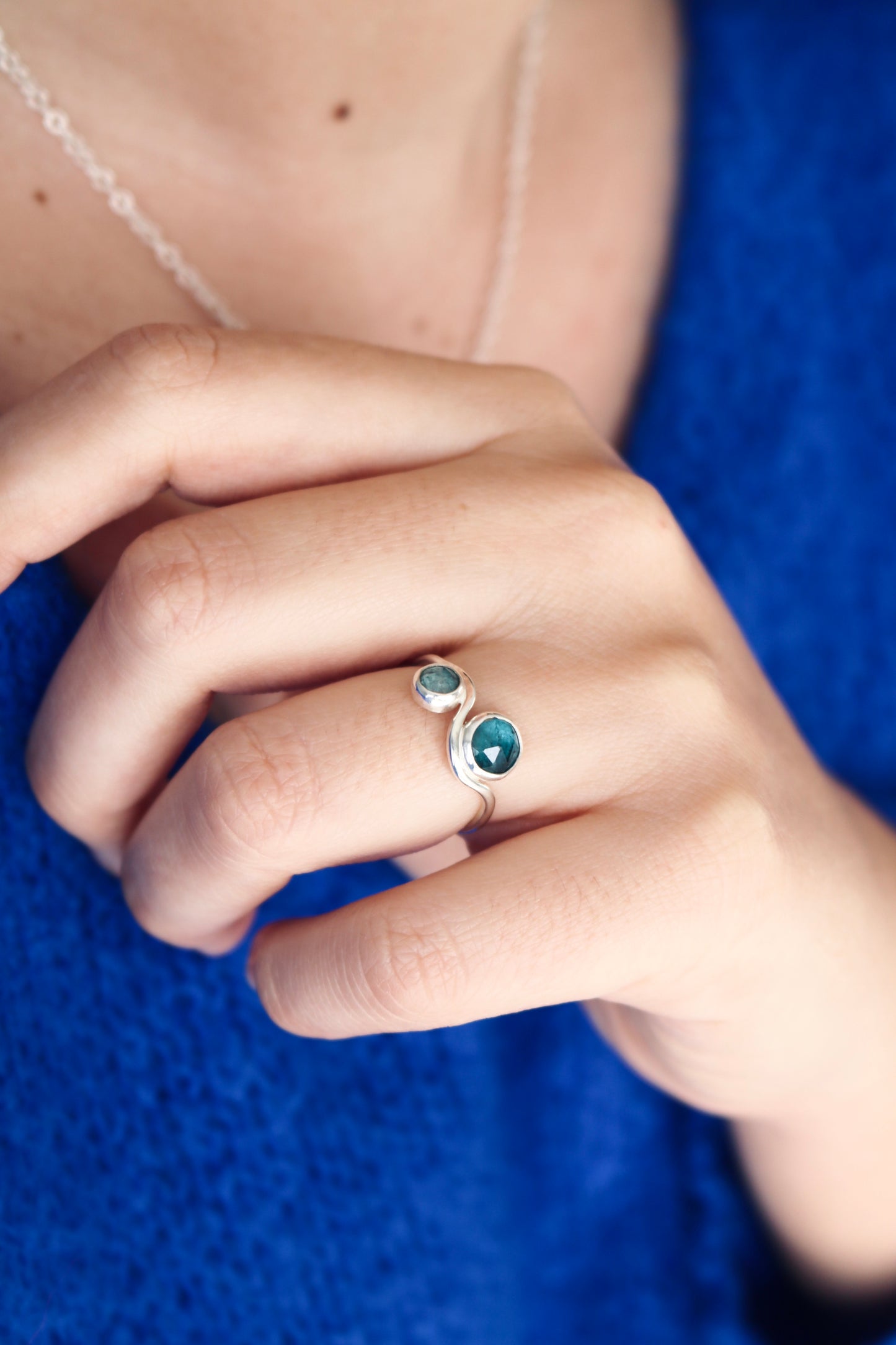 Bague Cosmos ☾ Taille 56/57 - Kyanite, Aigue-Marine, Argent 925