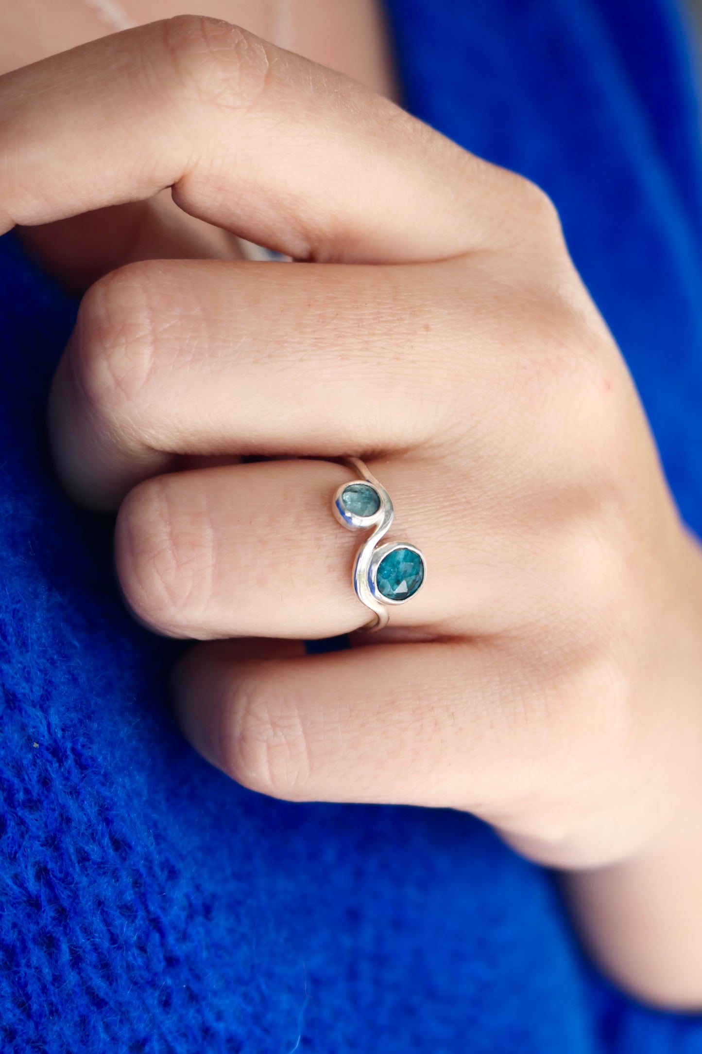Bague Cosmos ☾ Taille 56/57 - Kyanite, Aigue-Marine, Argent 925