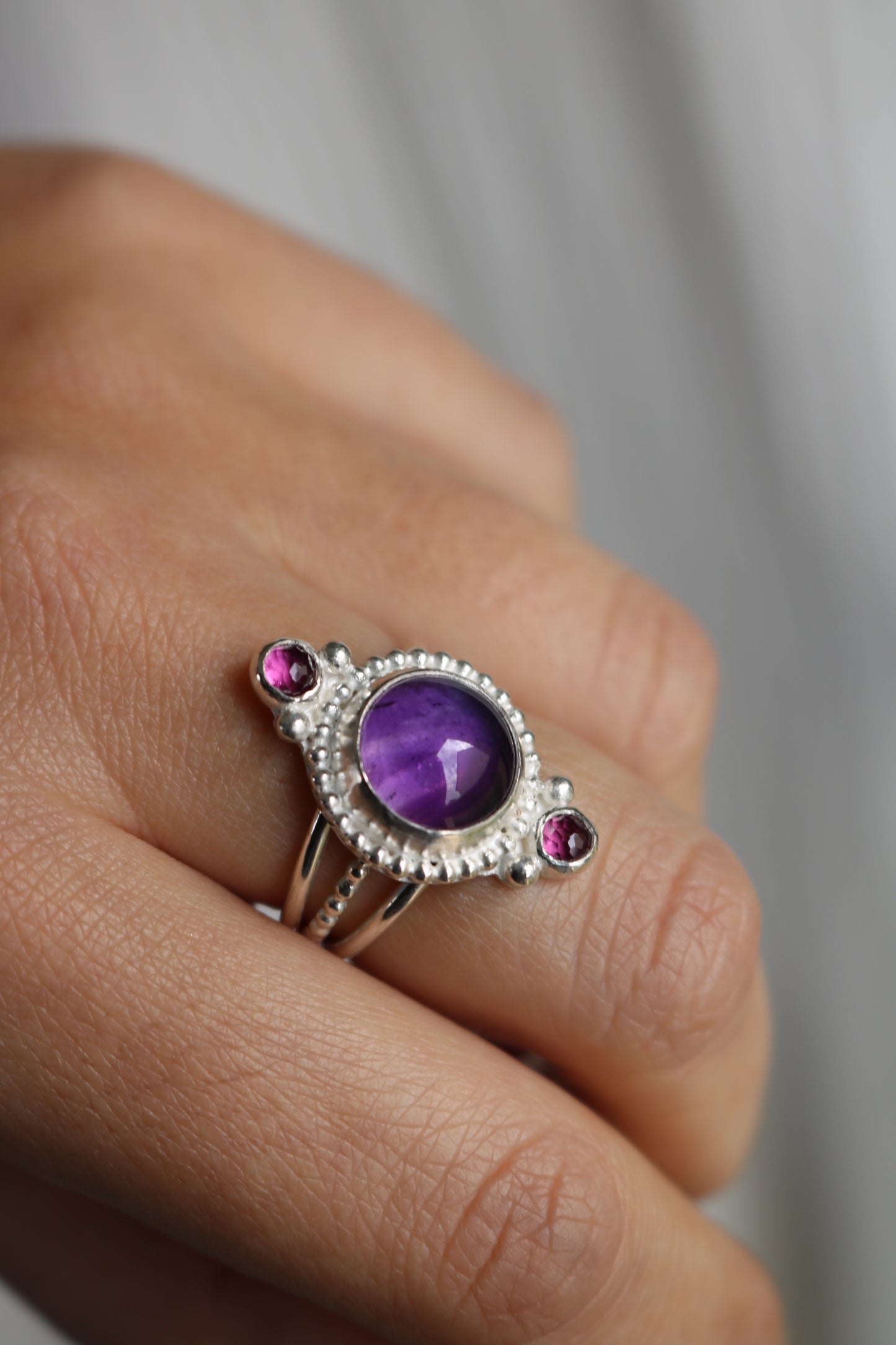 Bague Gaia ☾ Taille 58/59 - Améthyste, Rhodolite & Argent 925