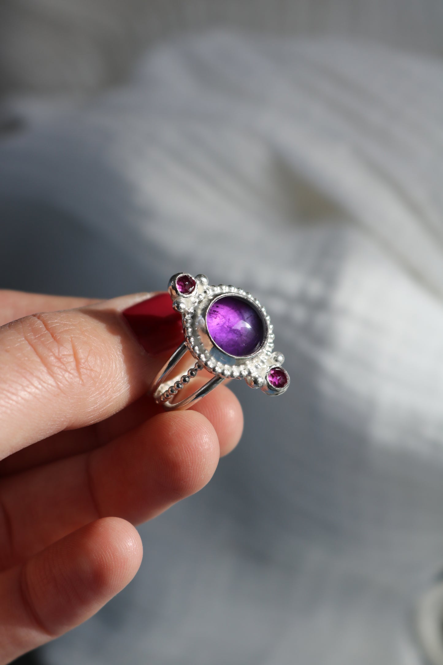 Bague Gaia ☾ Taille 58/59 - Améthyste, Rhodolite & Argent 925