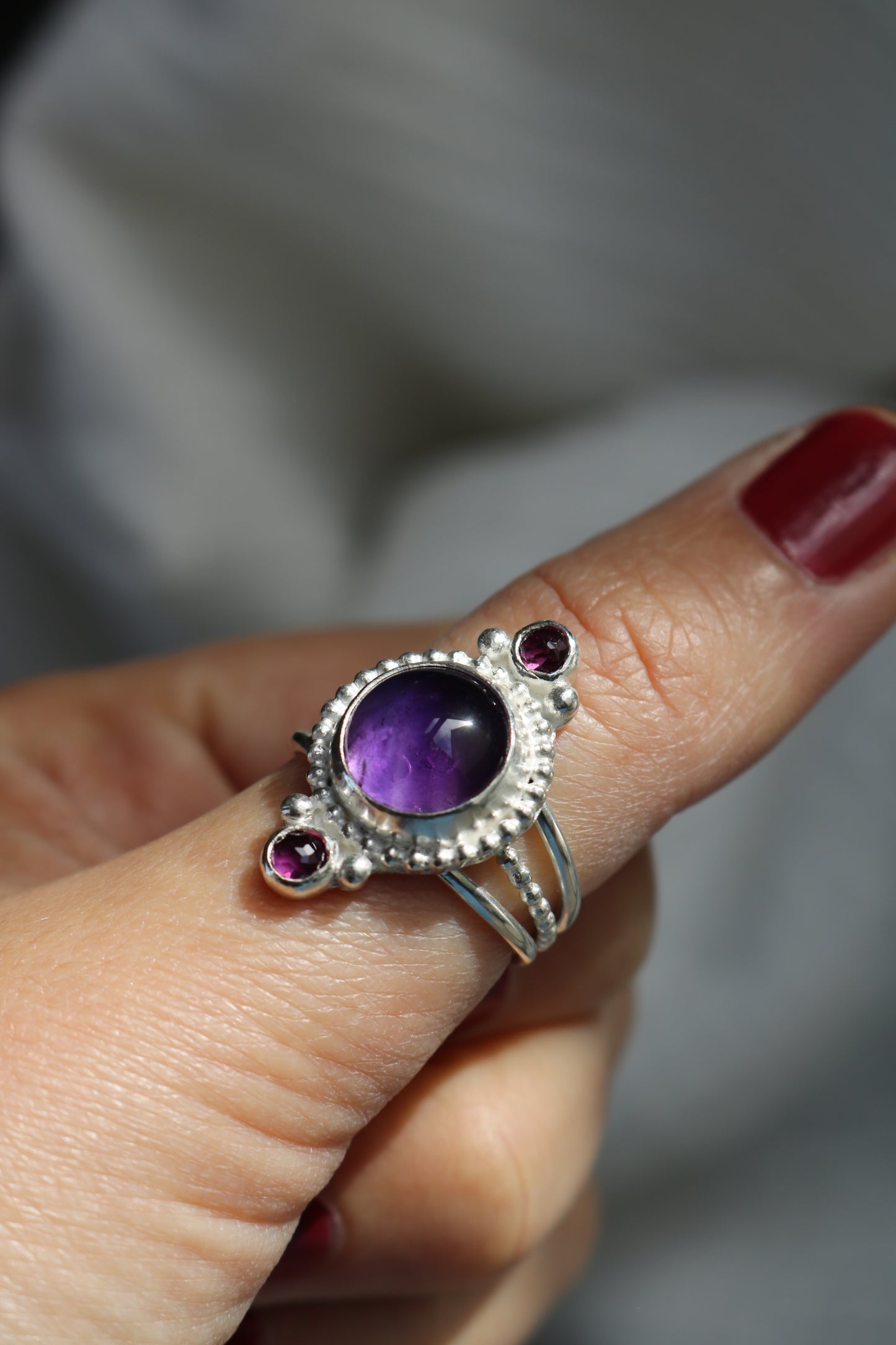 Bague Gaia ☾ Taille 58/59 - Améthyste, Rhodolite & Argent 925