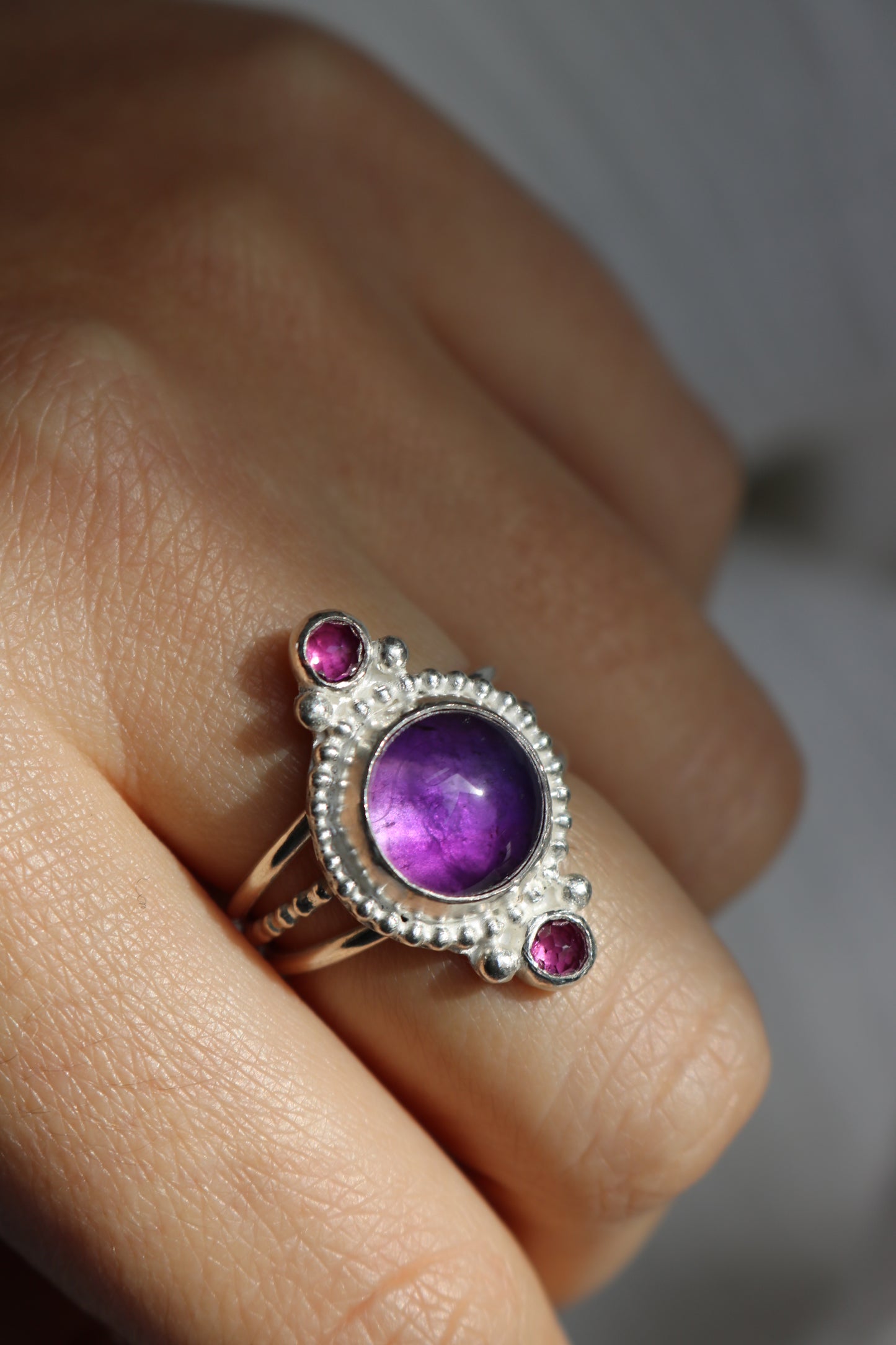 Bague Gaia ☾ Taille 58/59 - Améthyste, Rhodolite & Argent 925