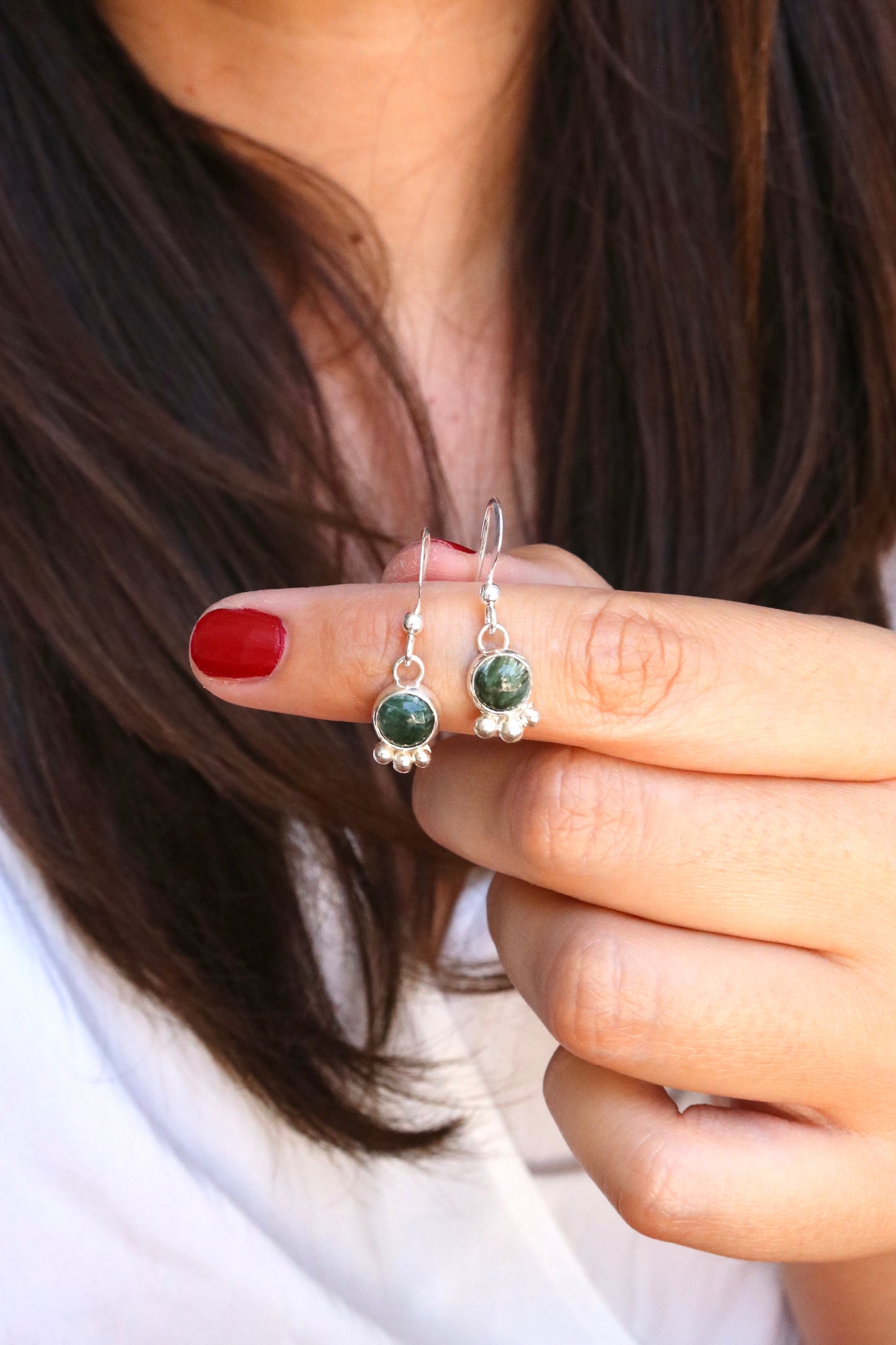 Boucles d'oreilles Aude NAECO BIJOUX seraphinite pierre naturelle argent recyclé boheme 2