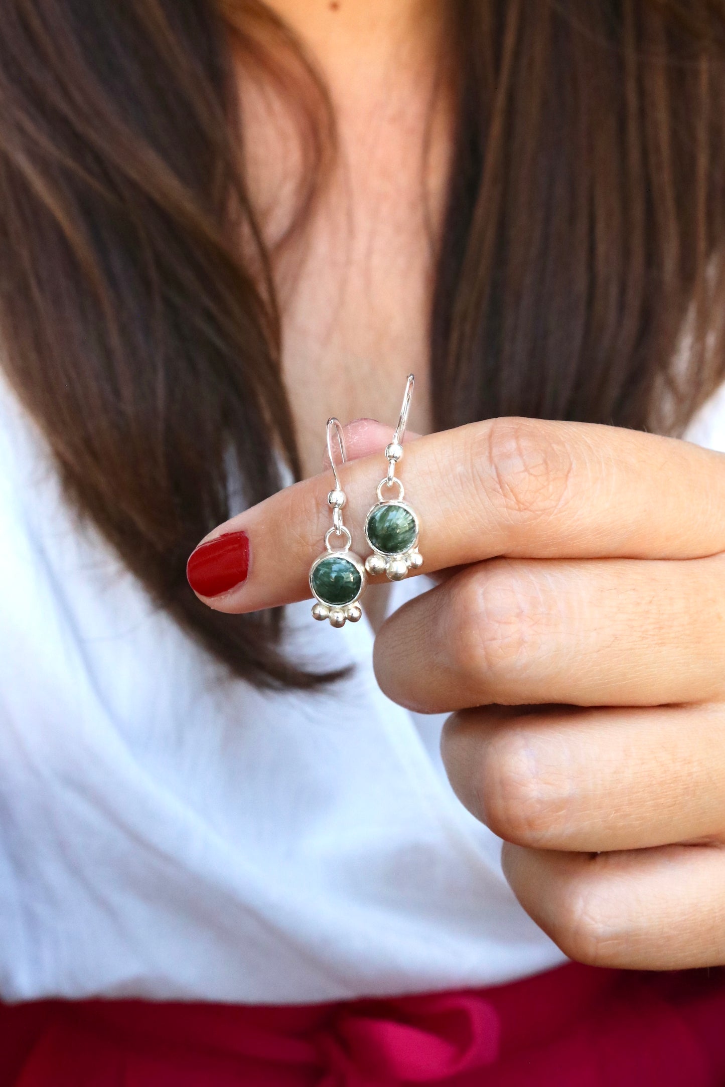 Boucles d'oreilles Aude NAECO BIJOUX seraphinite pierre naturelle argent recyclé boheme 2
