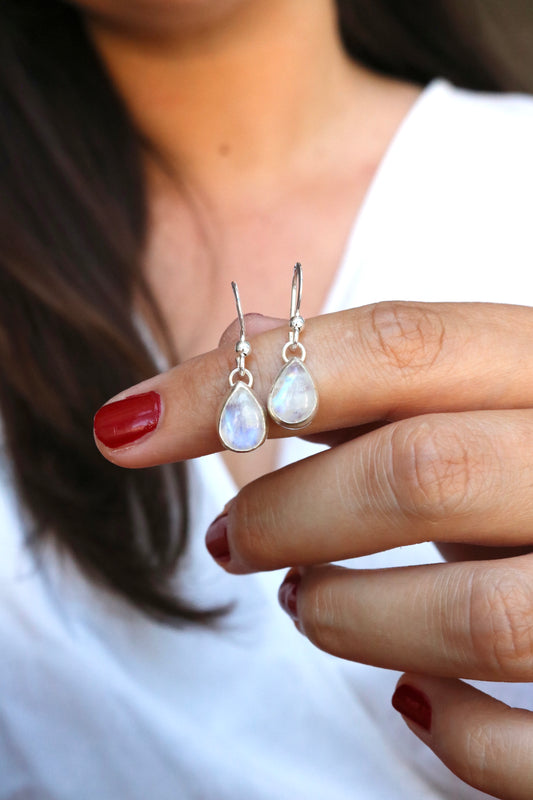 Boucles d'oreilles Mireille Naëco bijoux pierre de lune naturelle blanche argent recyclé boheme 3
