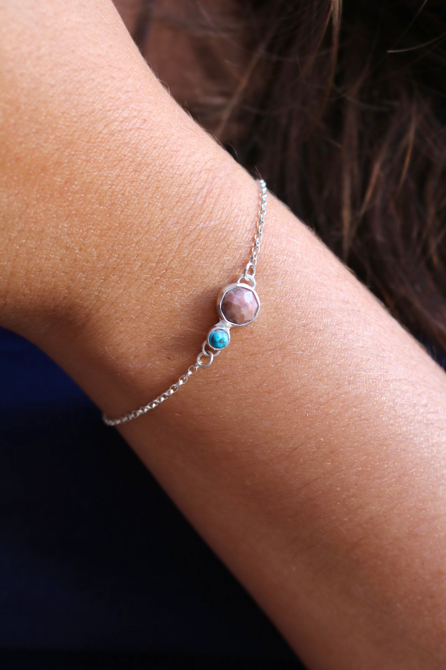 Bracelet inséparable jonc chaine pierre naturelle turquoise labradorite lithothérapie argent recyclé 2