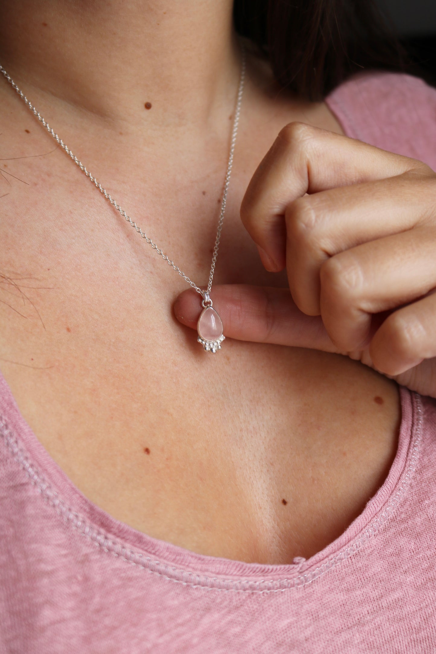 Collier Amore Naëco bijoux pierre quartz rose amour naturelle argent 925 recyclé