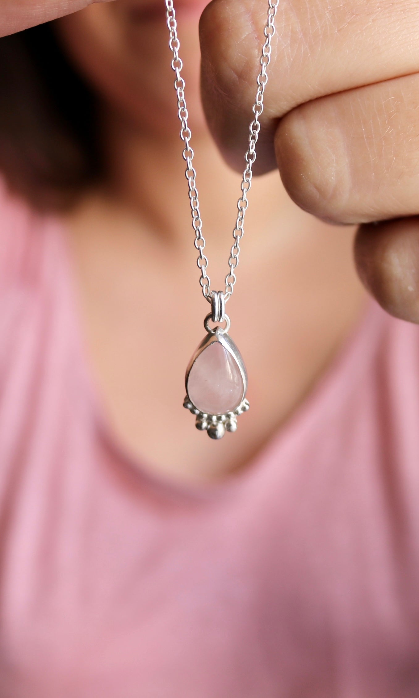 Collier Amore Naëco bijoux pierre quartz rose amour naturelle argent 925 recyclé