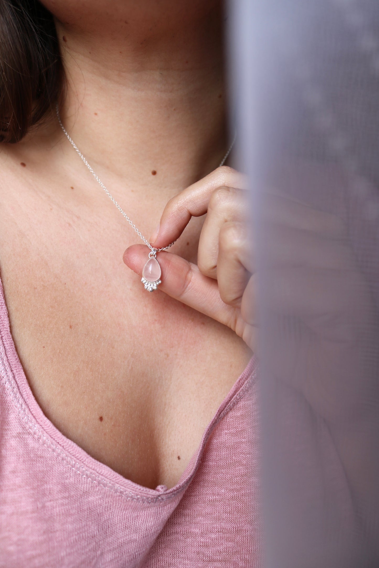 Collier Amore Naëco bijoux pierre quartz rose amour naturelle argent 925 recyclé