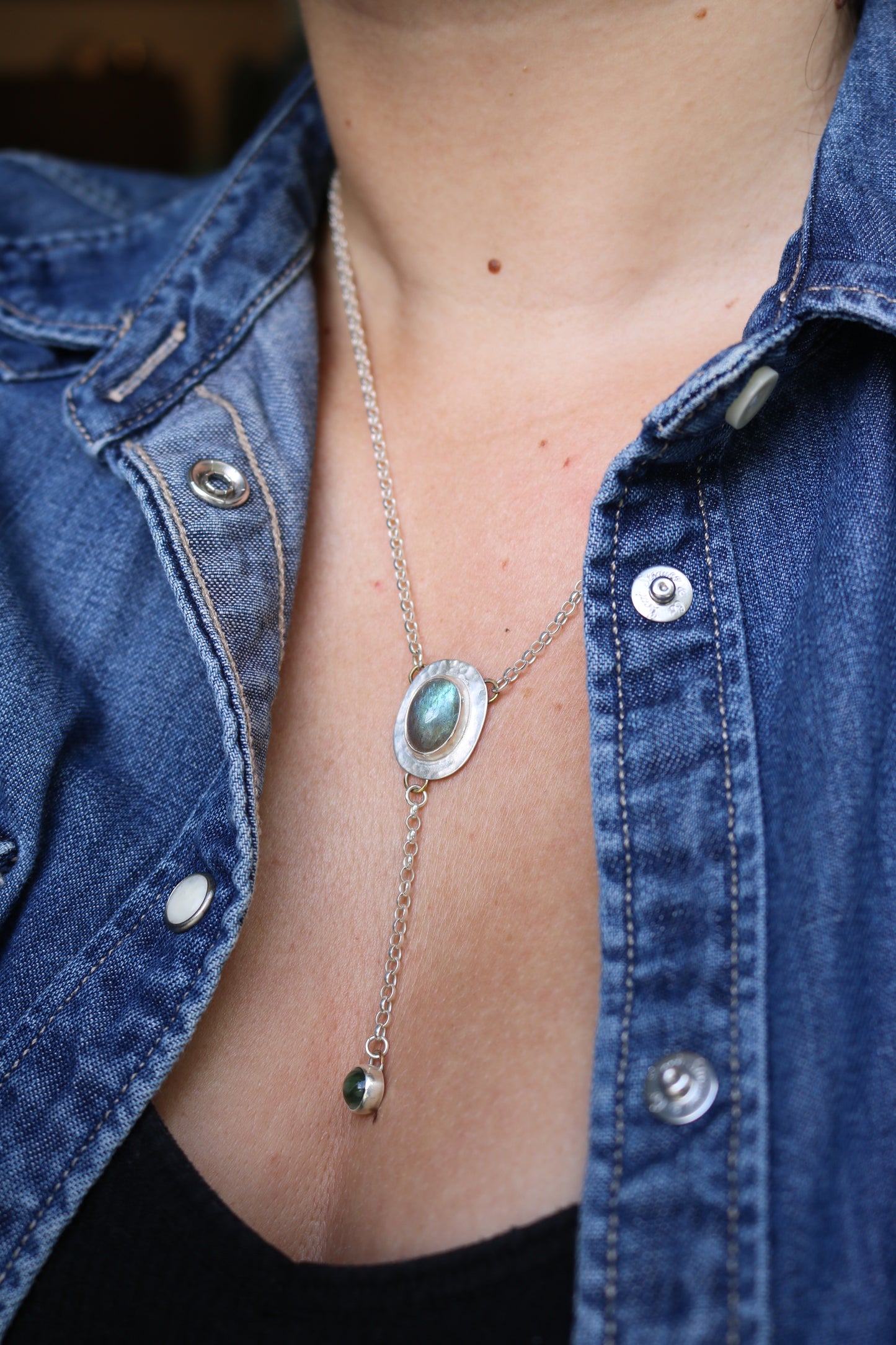 Collier - Talisman Soins - Labradorite, Séraphinite & Argent