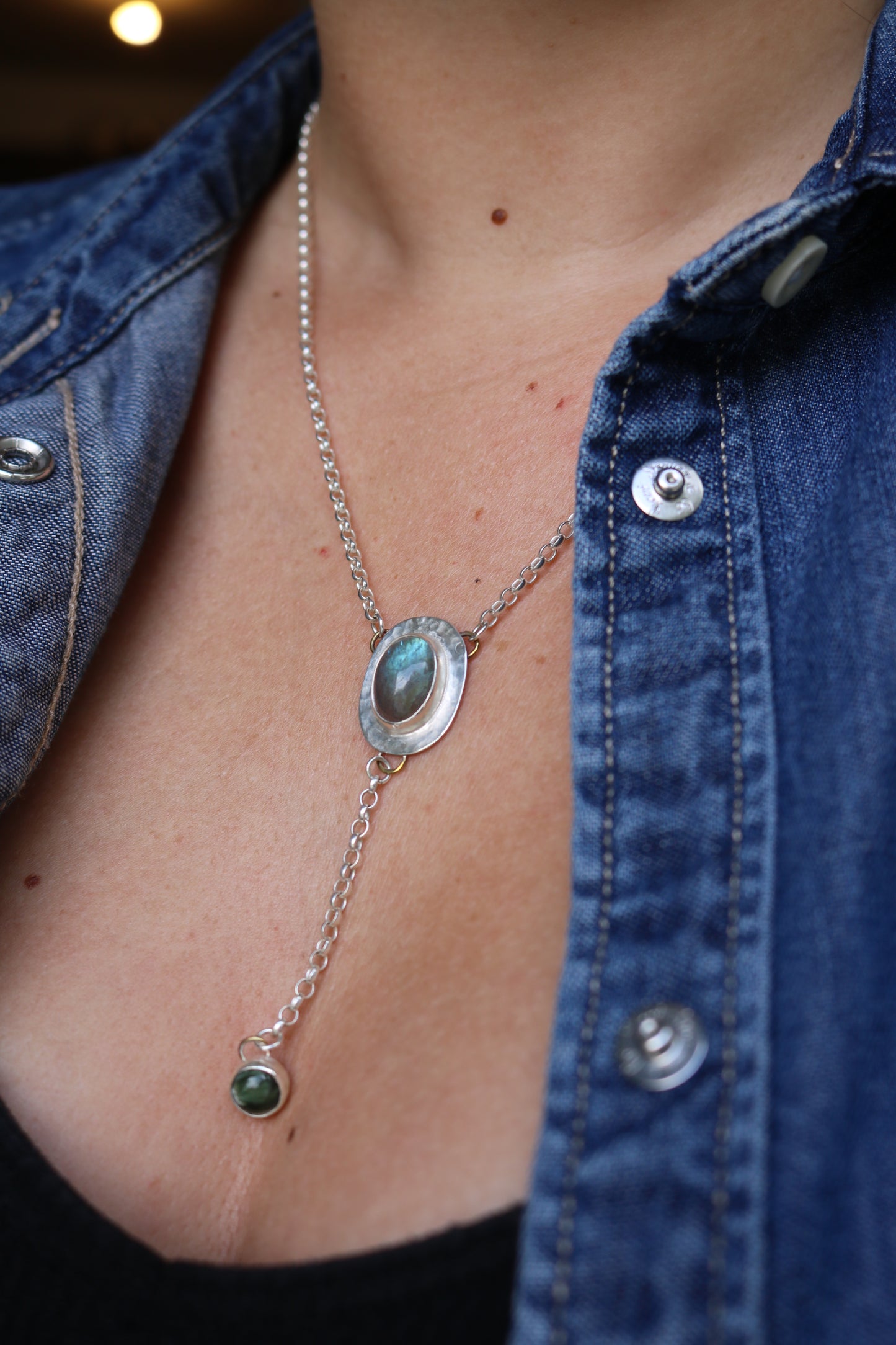 Collier - Talisman Soins - Labradorite, Séraphinite & Argent