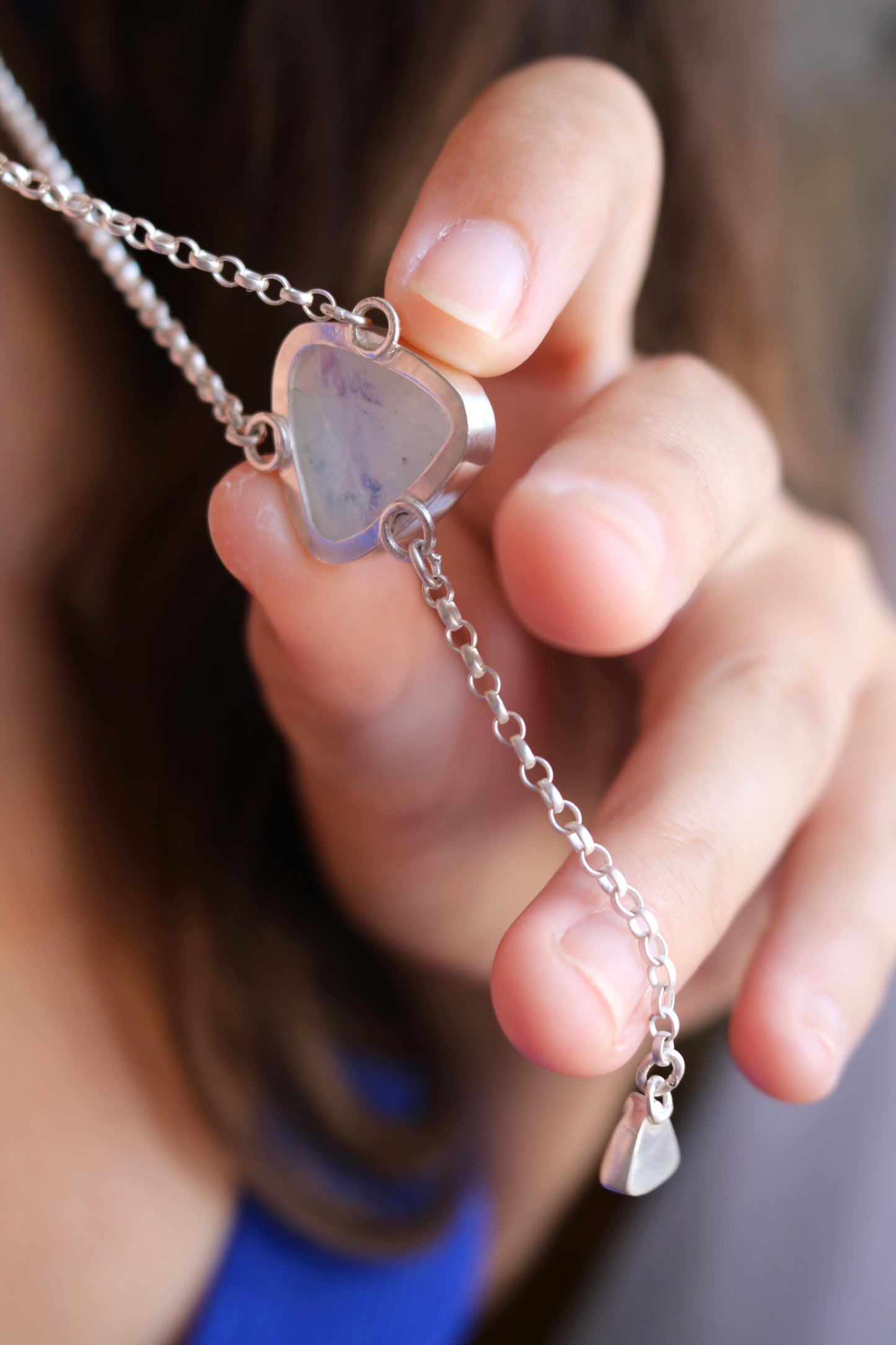 Collier déesse Naëco bijoux pierre de lune naturelle kyanite bleu argent 925 recyclé boheme