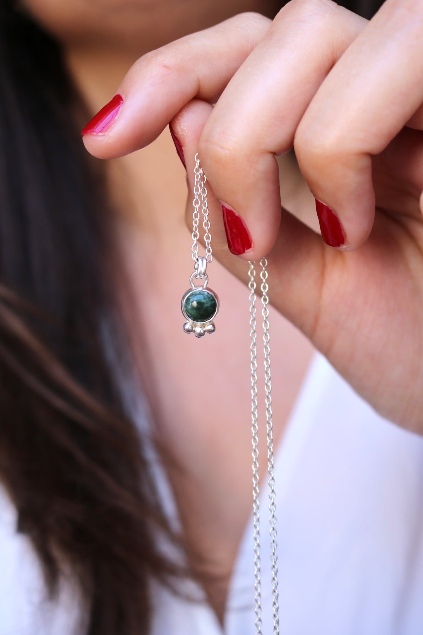 Collier georgette seraphinite NAECO BIJOUX pierre naturelle seraphinite argent 925 recyclé 1