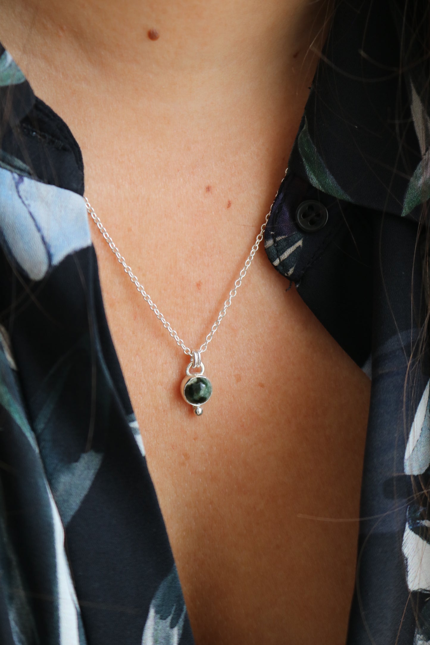 Collier Talisman - Séraphinite vert - Argent 925