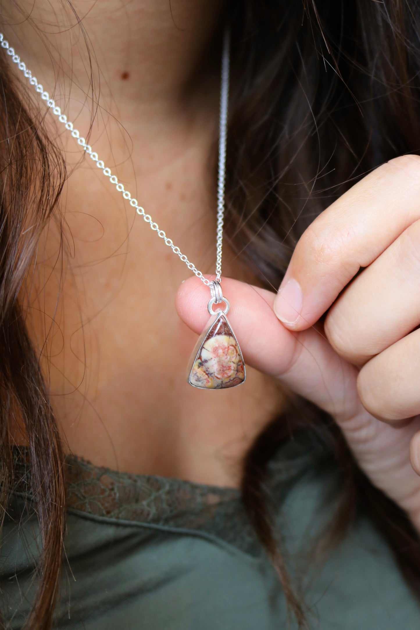Collier Papillon - Jaspe Oeil d'oiseau - Argent 925