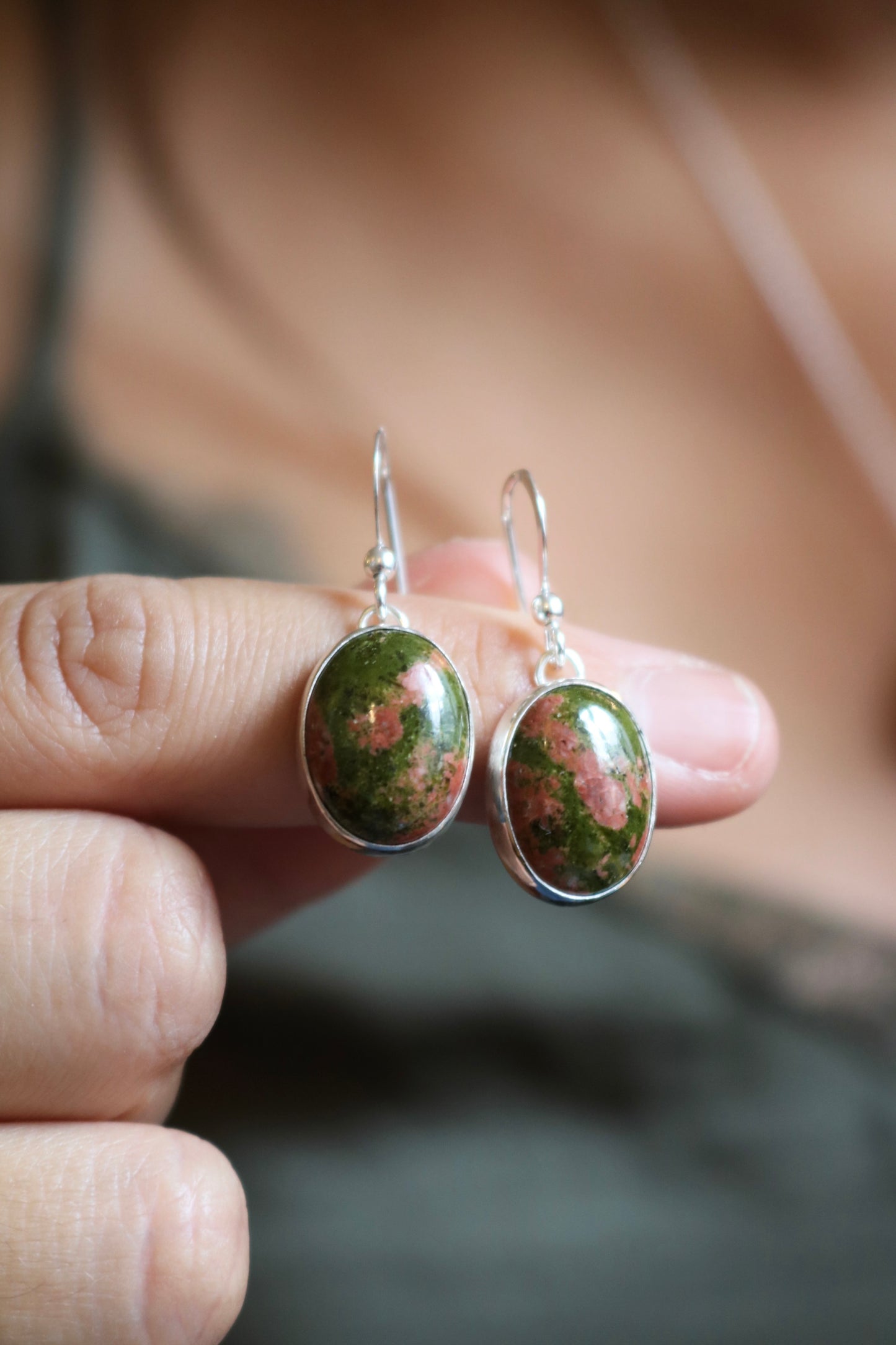Boucles d'oreilles Enchantée - Unakite- Argent 925