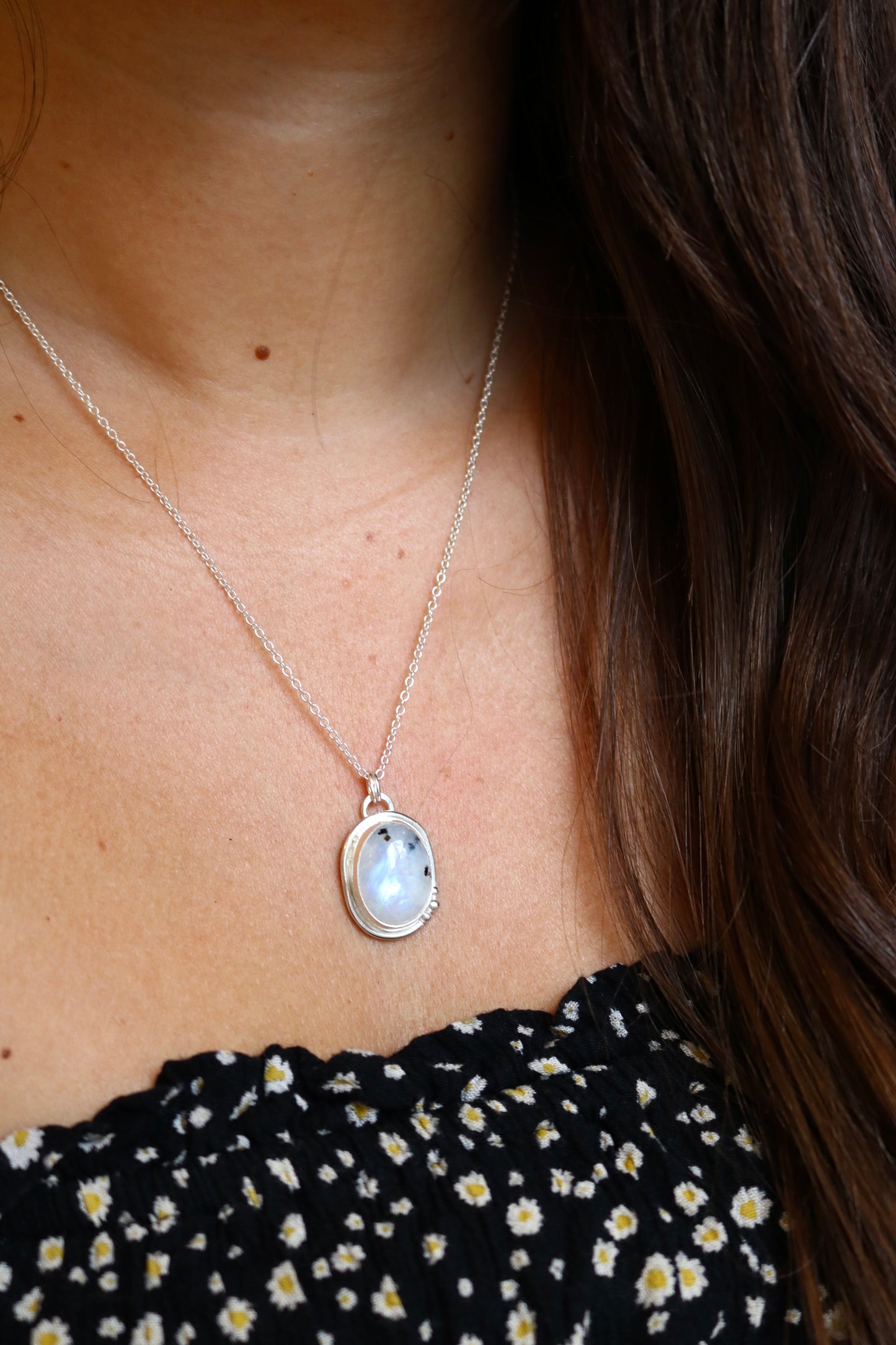 Collier Dalmatien - Pierre de lune et Tourmaline - Argent 925