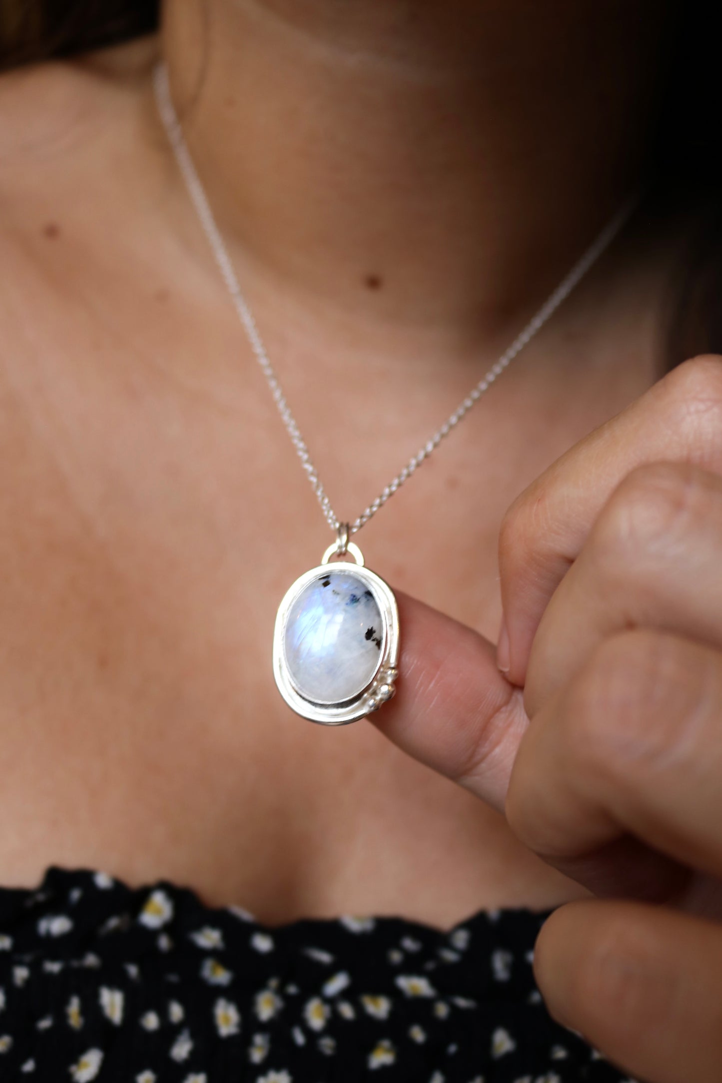 Collier Dalmatien - Pierre de lune et Tourmaline - Argent 925
