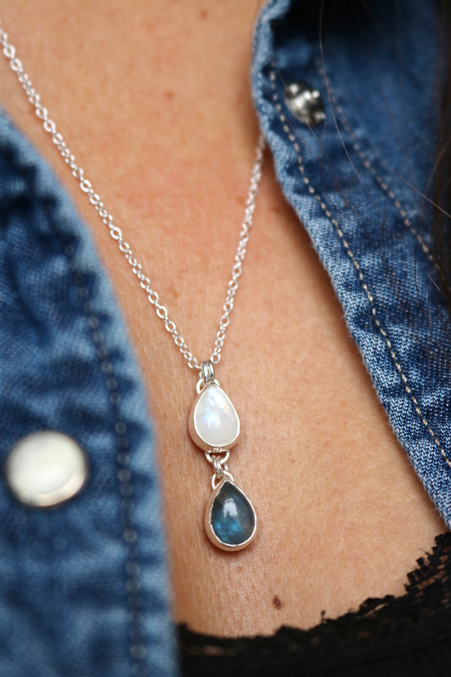 Collier Neptune - Pierre de lune et labradorite - Argent 925