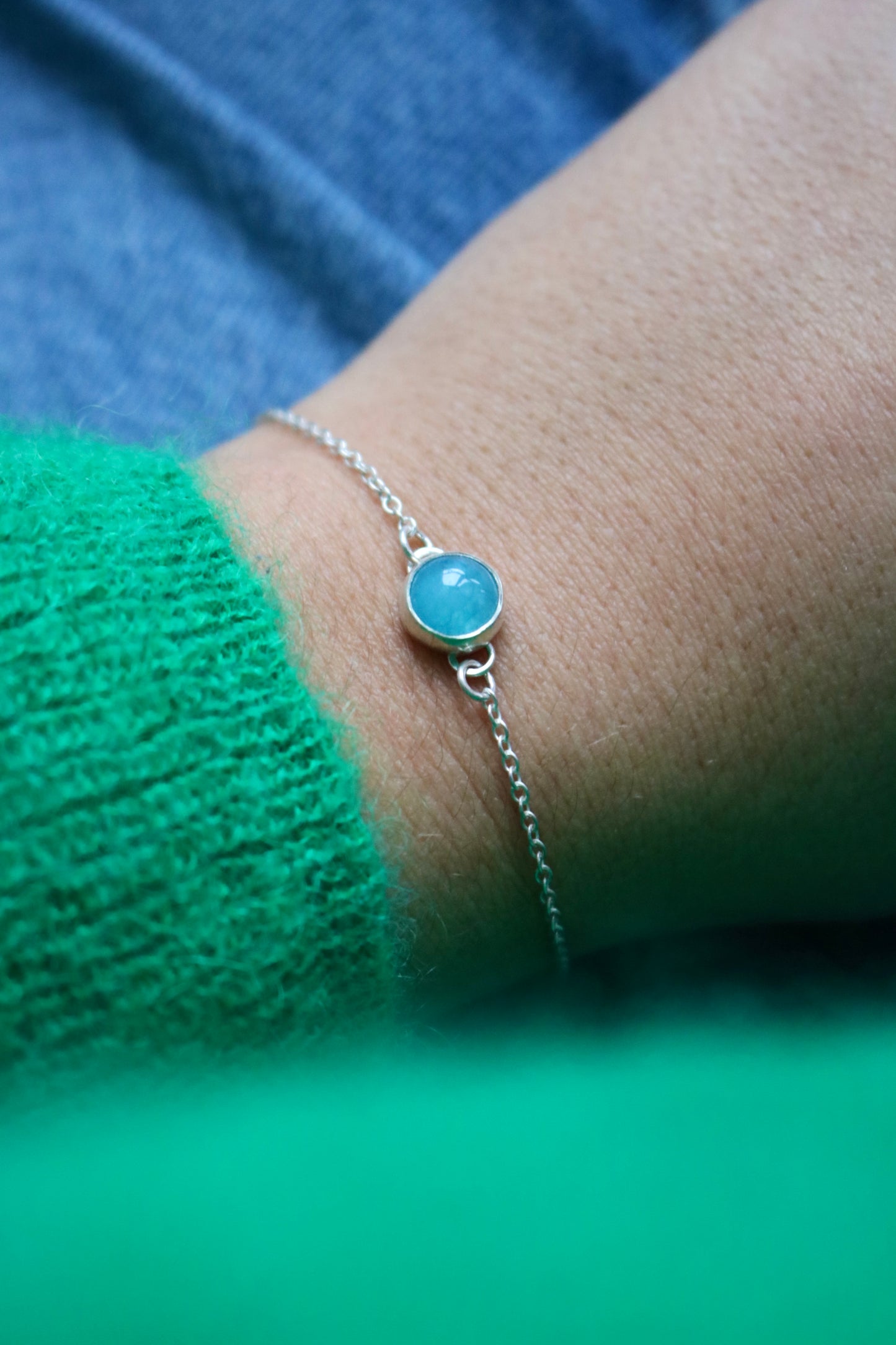 Bracelet simple - Aigue marine foncée et argent 925