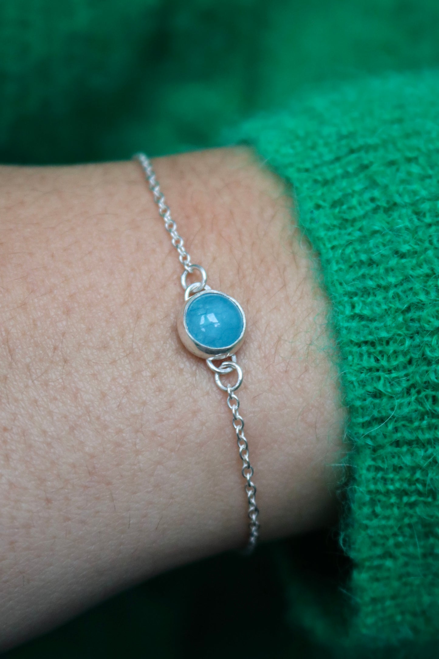 Bracelet simple - Aigue marine foncée et argent 925