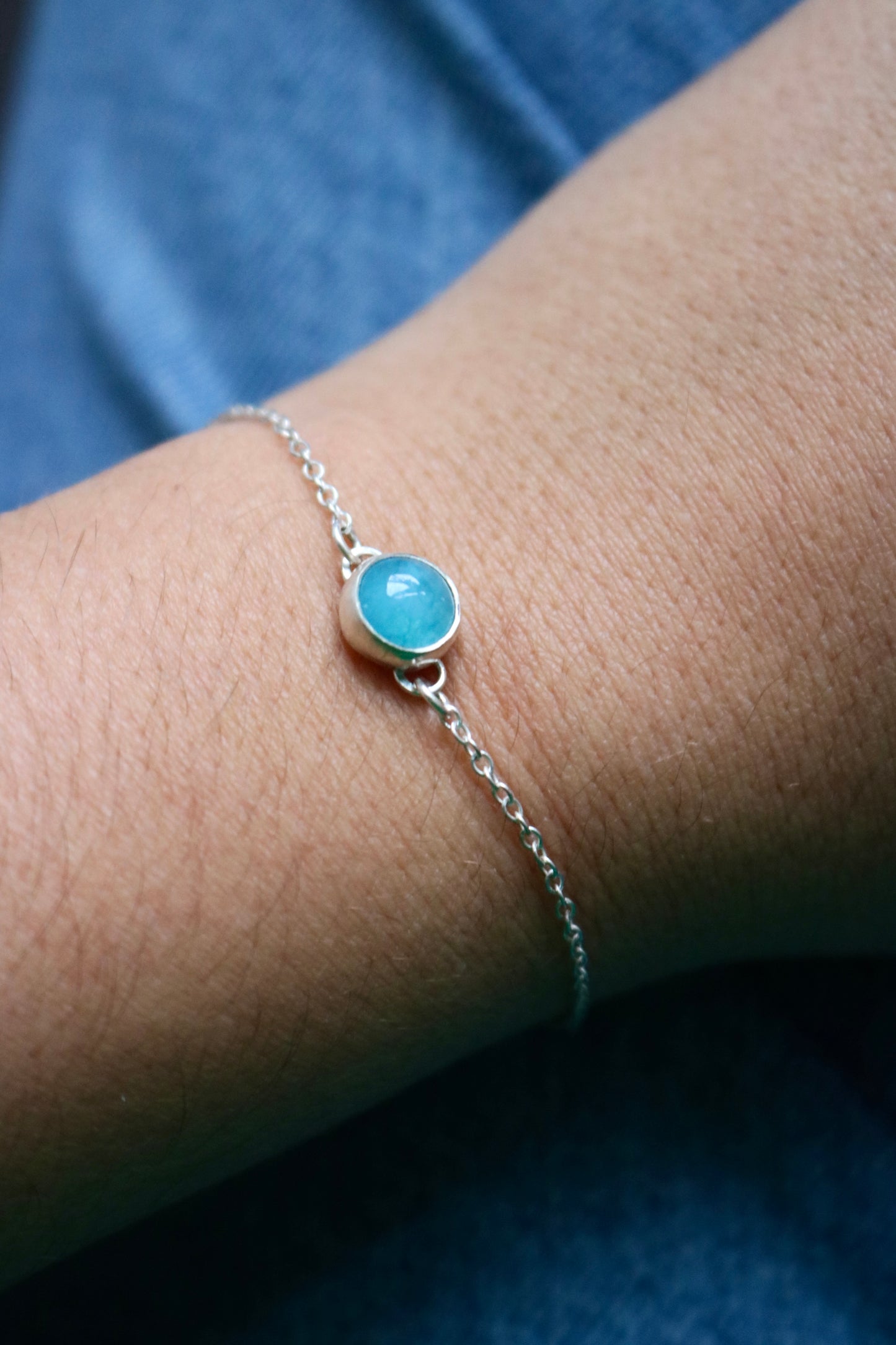 Bracelet simple - Aigue marine foncée et argent 925