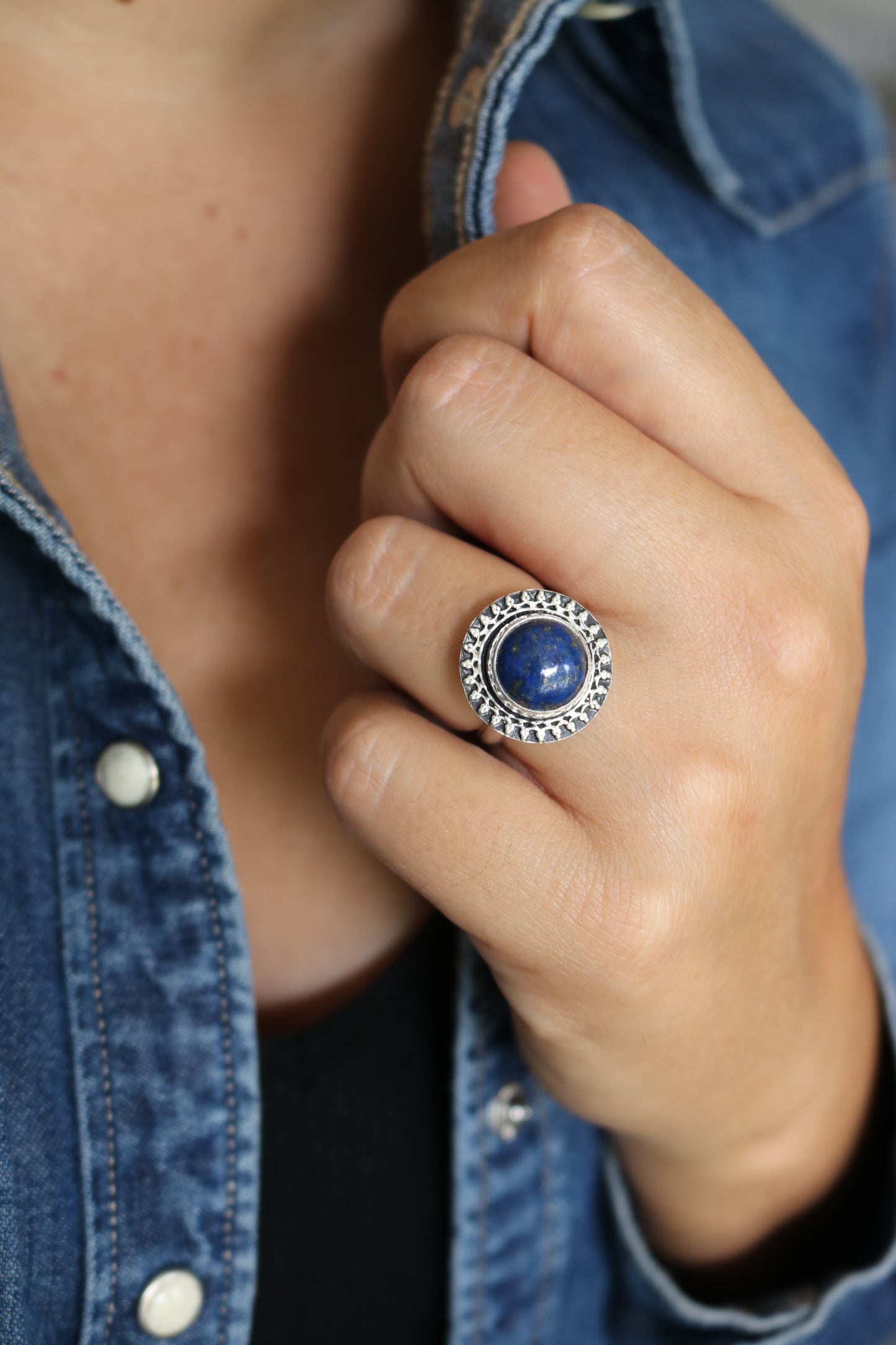 Bague - Talisman Solaire - Lapis Lazuli & Argent (taille ajustable)