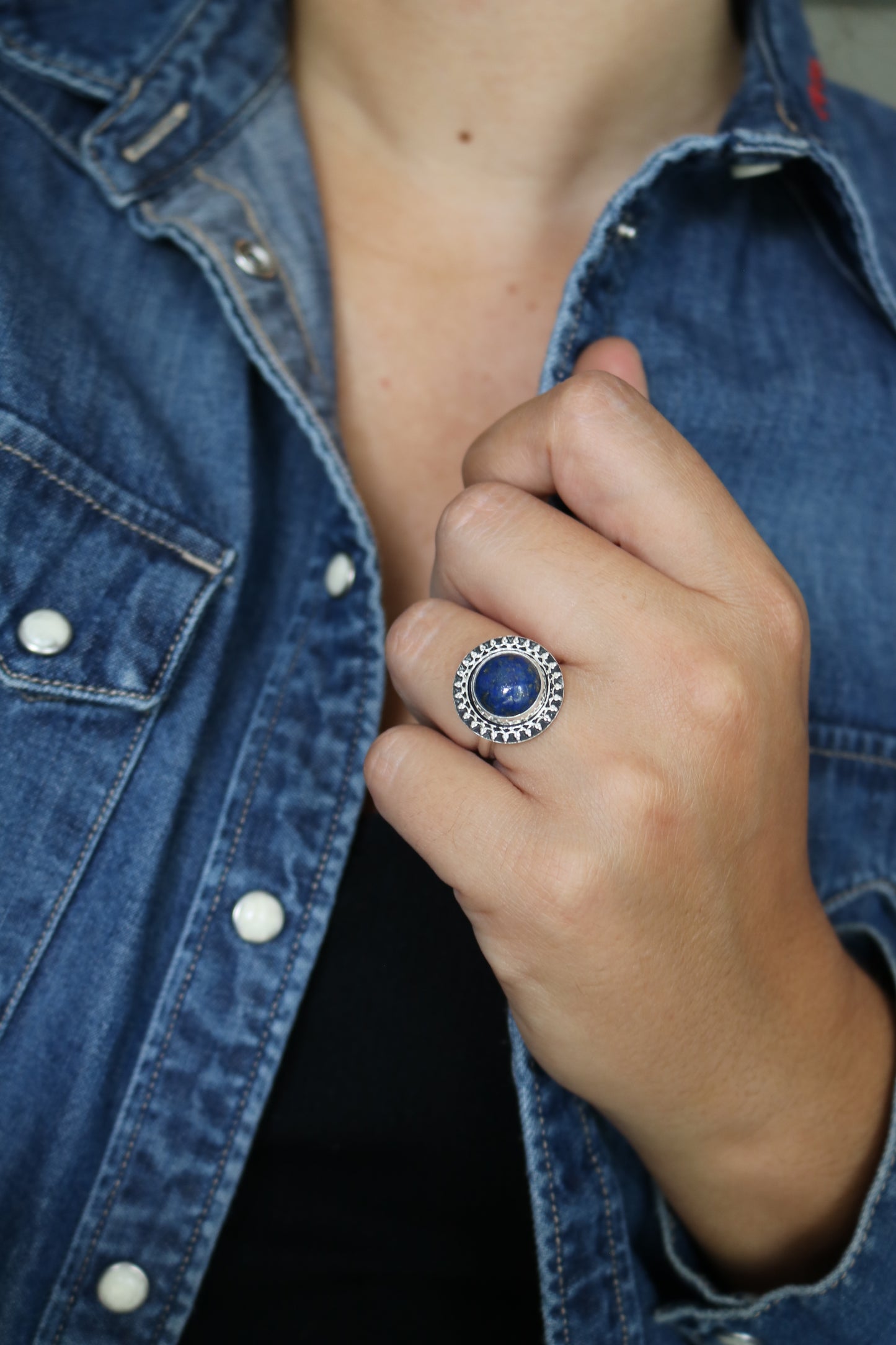 Bague - Talisman Solaire - Lapis Lazuli & Argent (taille ajustable)