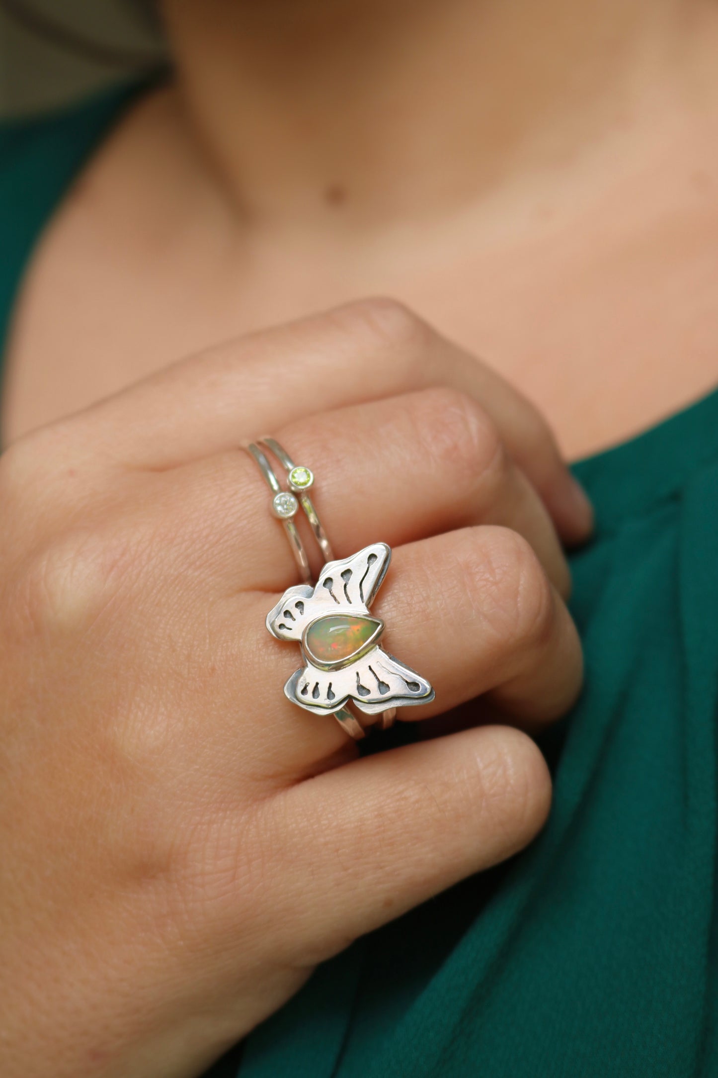 Bague - Papillon L'Envolée - Opale welo - Taille ajustable