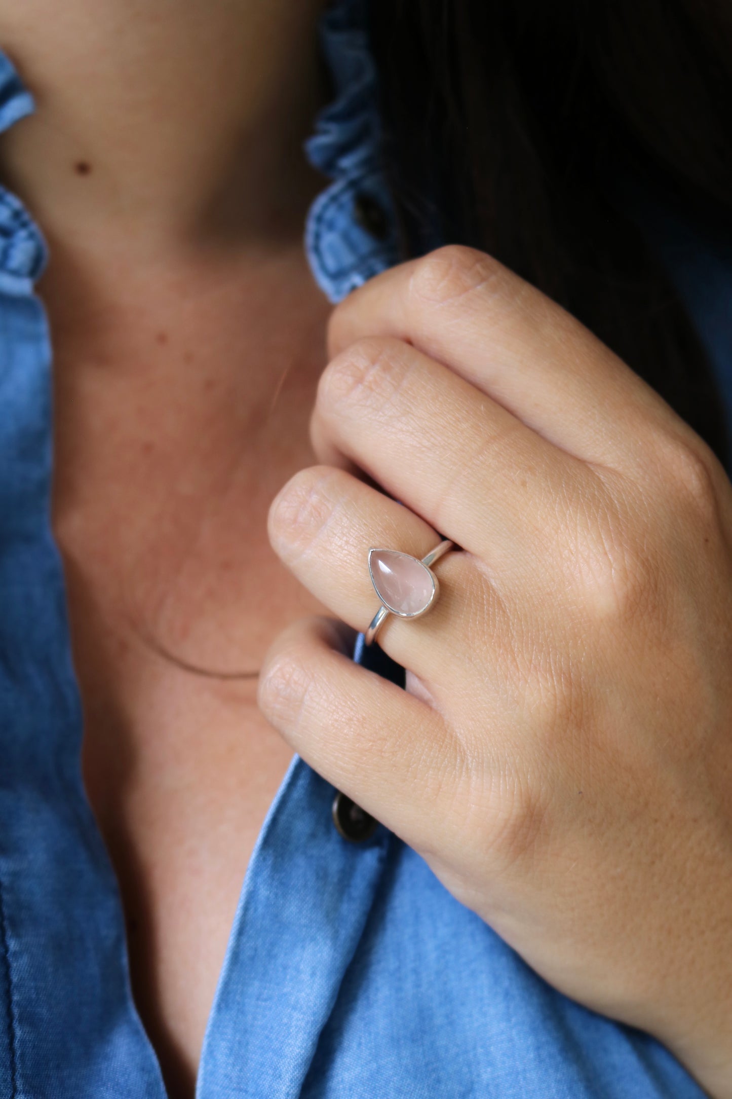 Bague Larme de sirène - Quartz rose & Argent - Taille 56