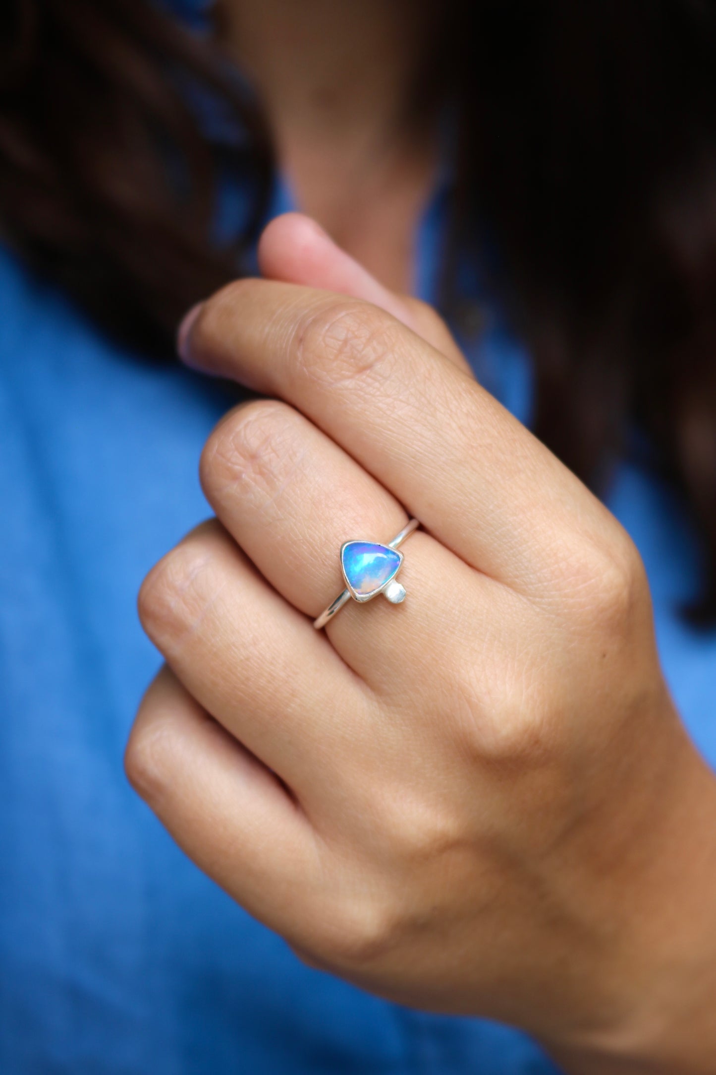 Bague Miroir d'eau - Opale Welo & Argent - Taille ajustable