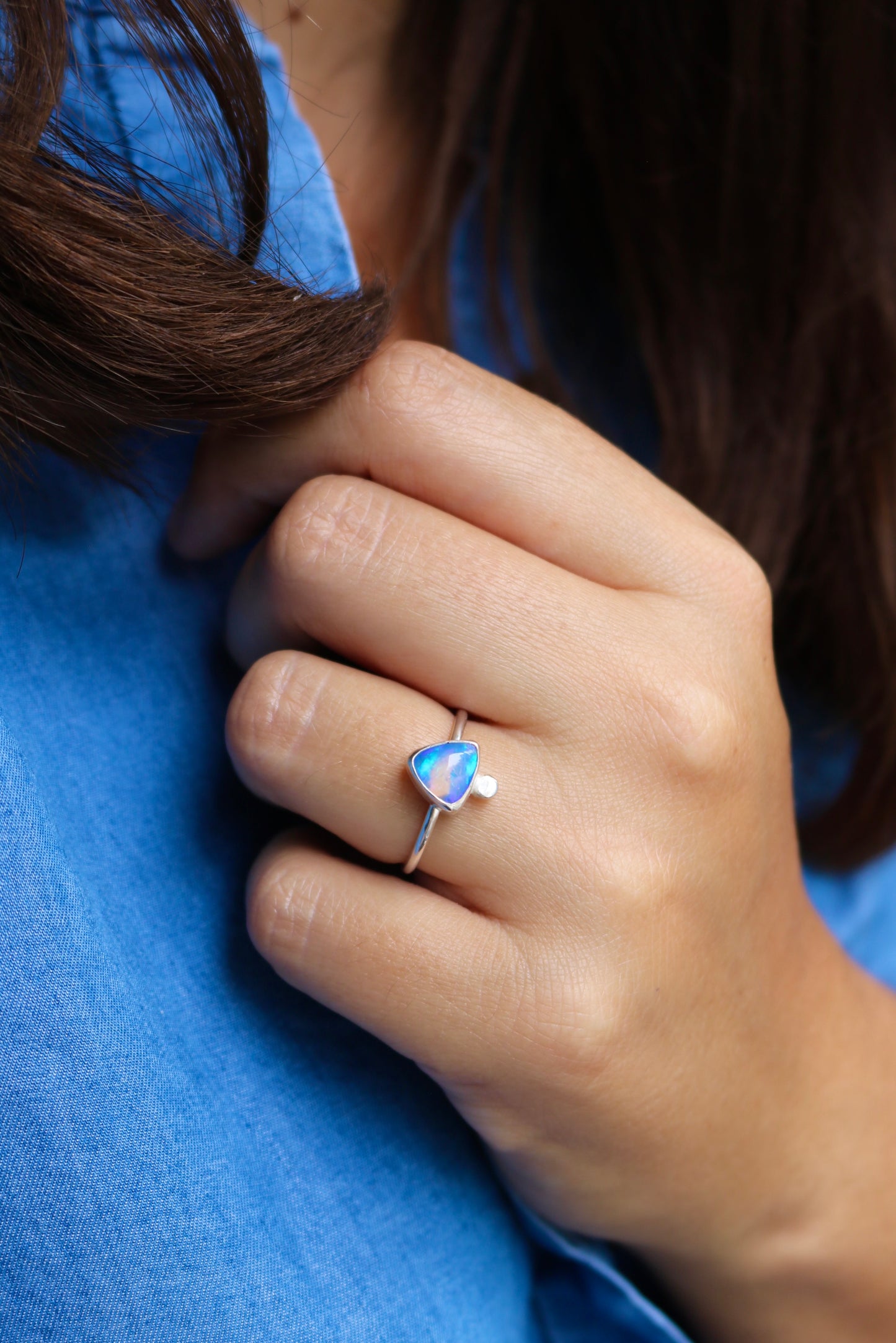 Bague Miroir d'eau - Opale Welo & Argent - Taille ajustable