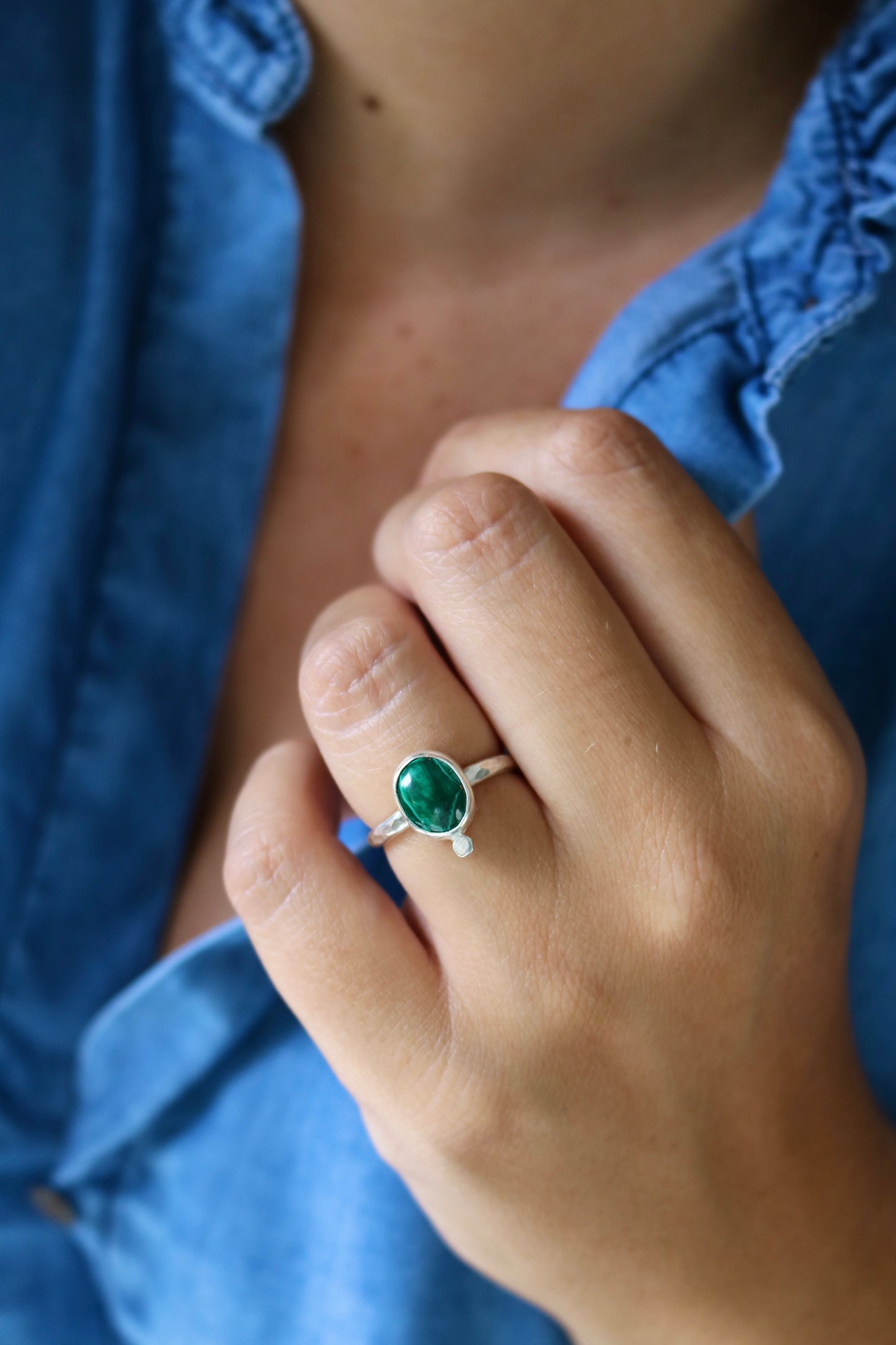 Bague Récif - Malachite & Argent - Taille ajustable