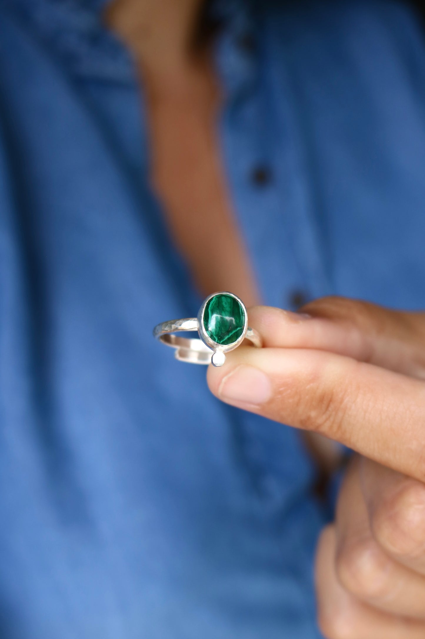 Bague Récif - Malachite & Argent - Taille ajustable