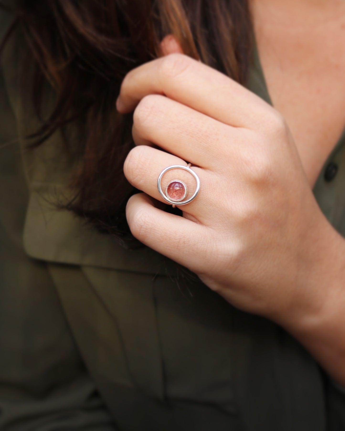 bague naeco bijoux la caline rose quartz fraise argent recyclé lithothérapie ronde 12