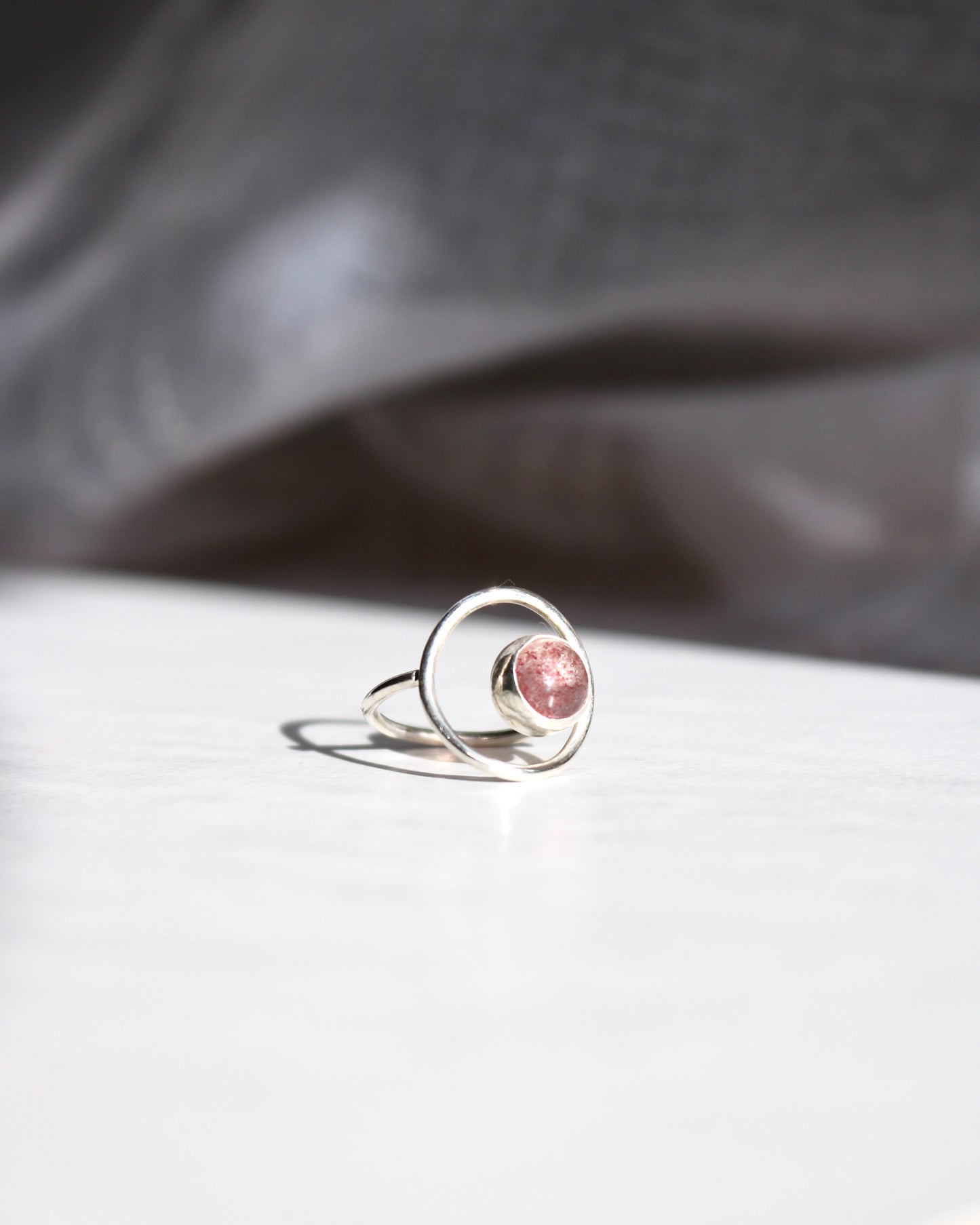bague naeco bijoux la caline rose quartz fraise argent recyclé lithothérapie ronde 12