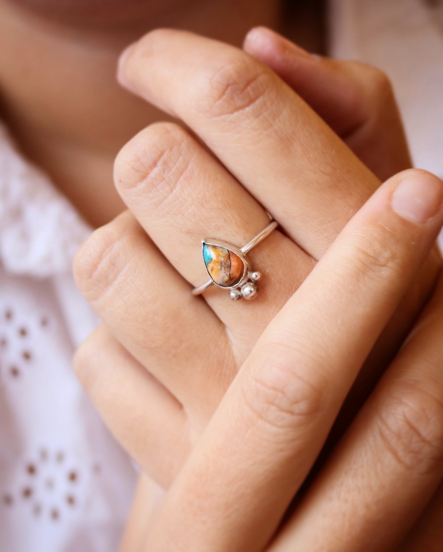 bague wonderwoman naeco bijoux orange bleu pierre turquoise mohave cuivrée lithothérapie argent recyclé