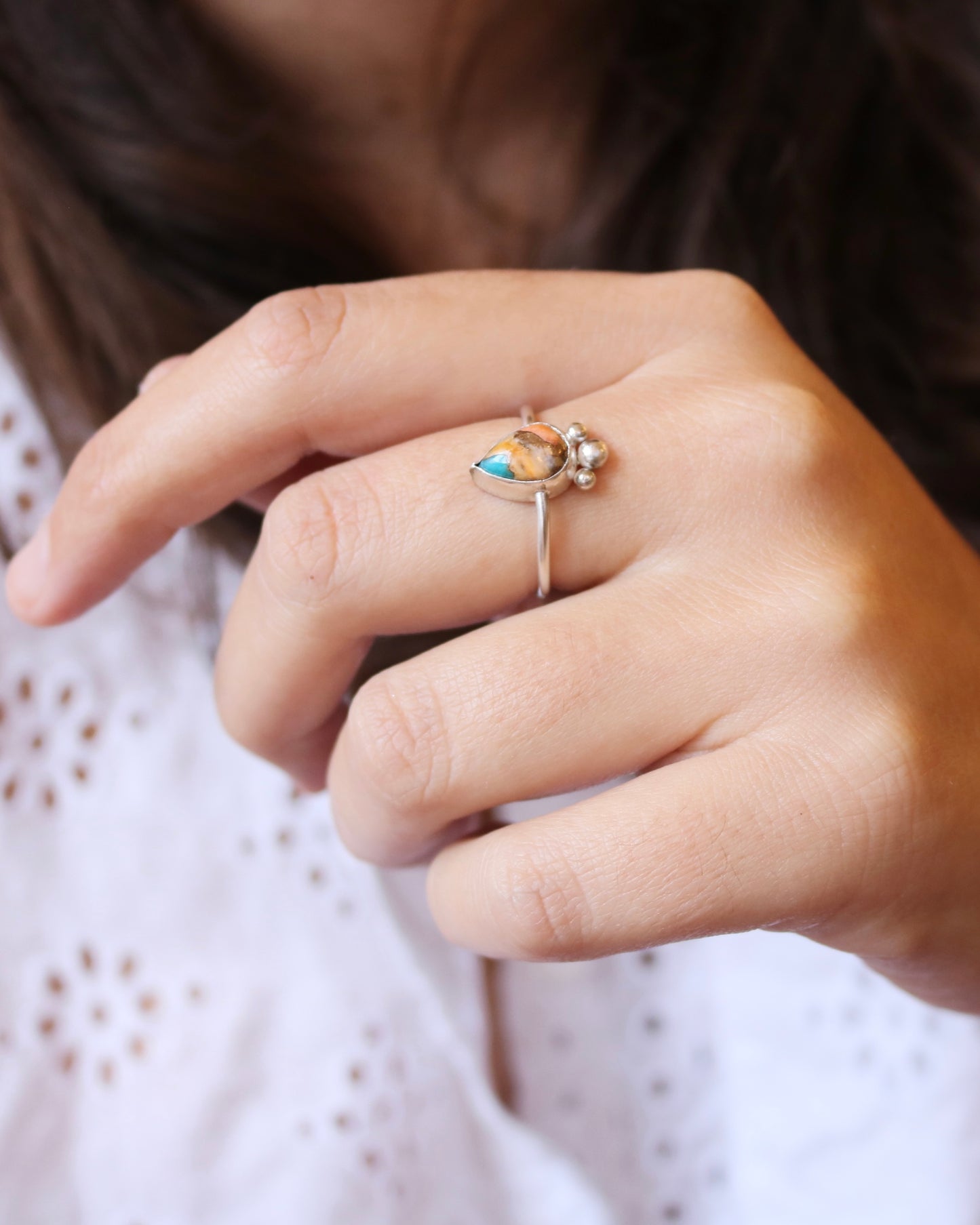 bague wonderwoman naeco bijoux orange bleu pierre turquoise mohave cuivrée lithothérapie argent recyclé