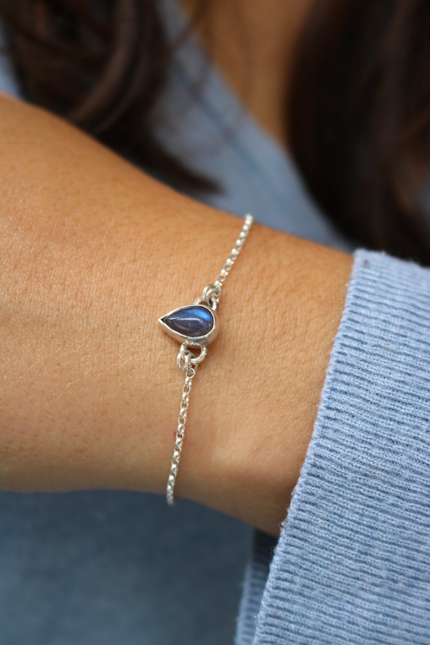 Bracelet Goutte d'océan - Labradorite allongée & Argent 925