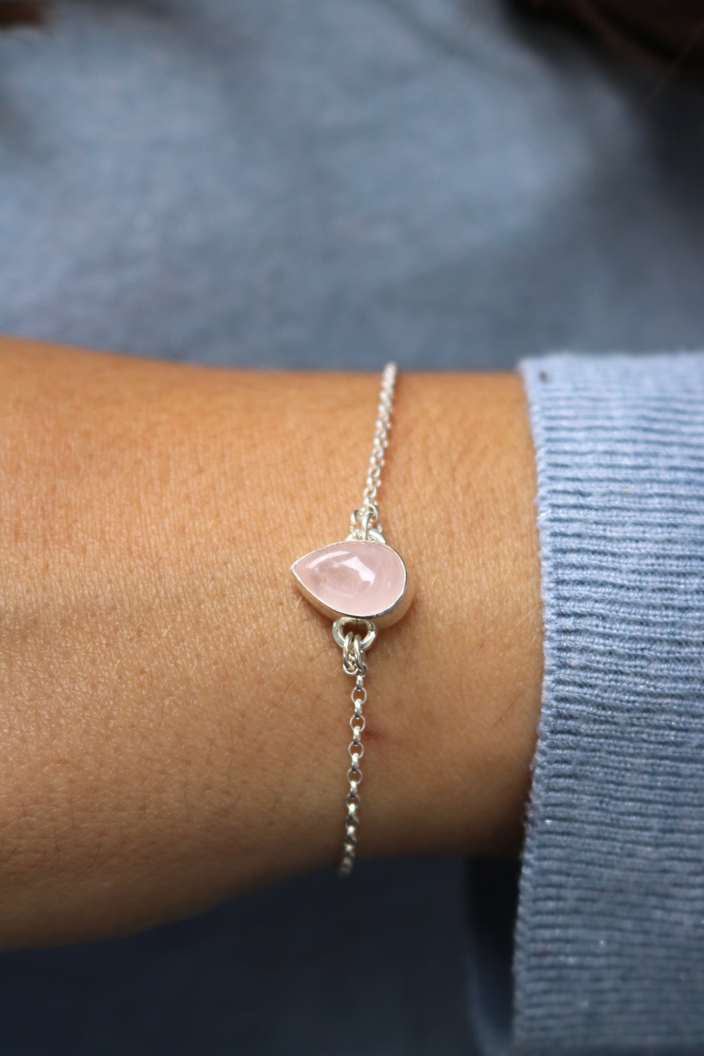 Bracelet Goutte d'océan - Quartz rose & Argent 925
