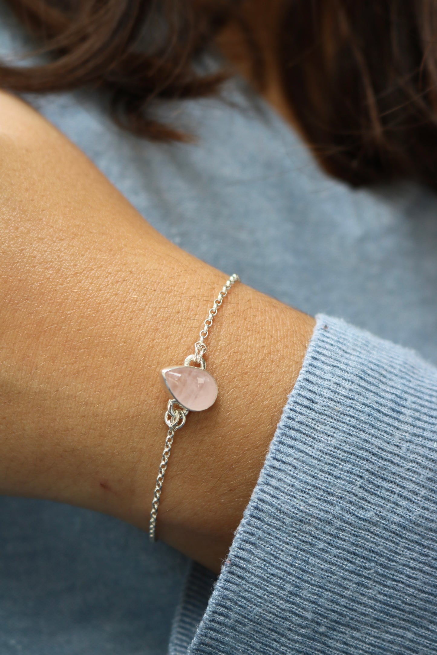 Bracelet Goutte d'océan - Quartz rose & Argent 925