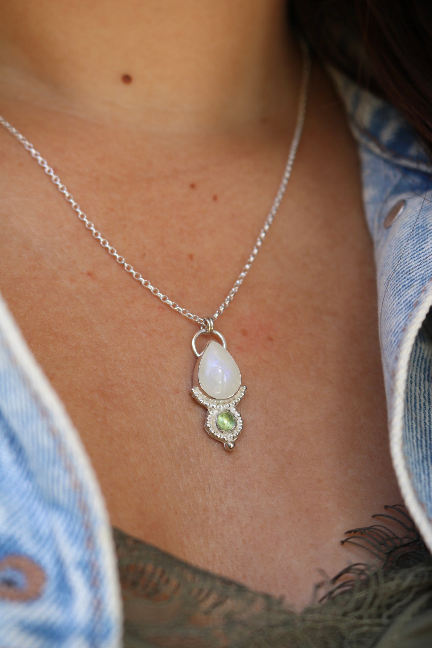 Collier - Talisman Terra - Pierre de lune, Tourmaline verte & Argent 925