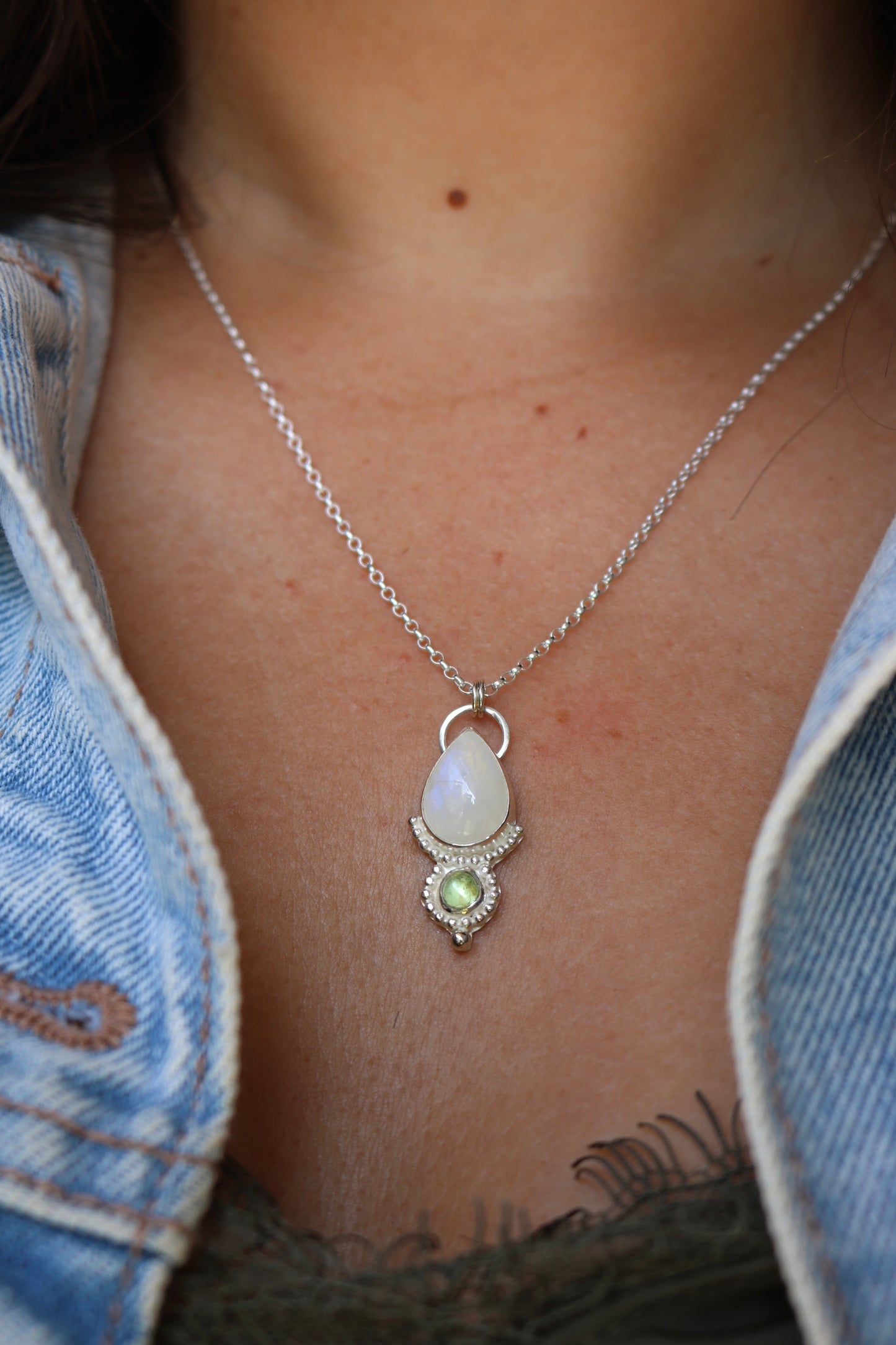 Collier - Talisman Terra - Pierre de lune, Tourmaline verte & Argent 925