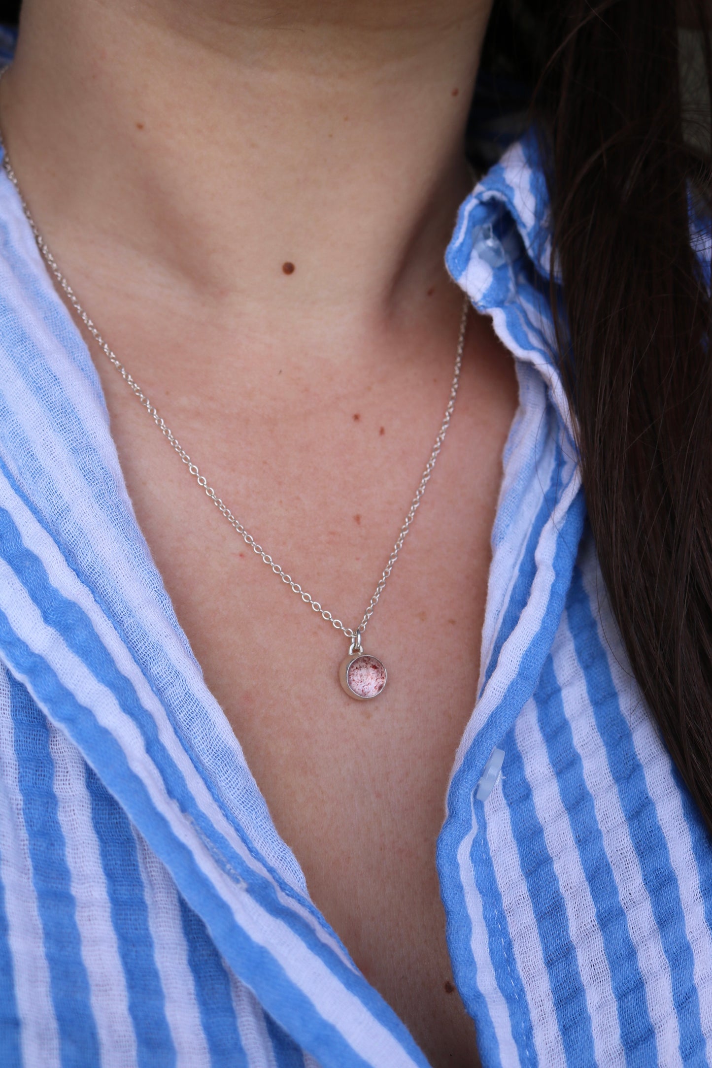 Collier simple - Pierre Quartz fraise - Argent 925
