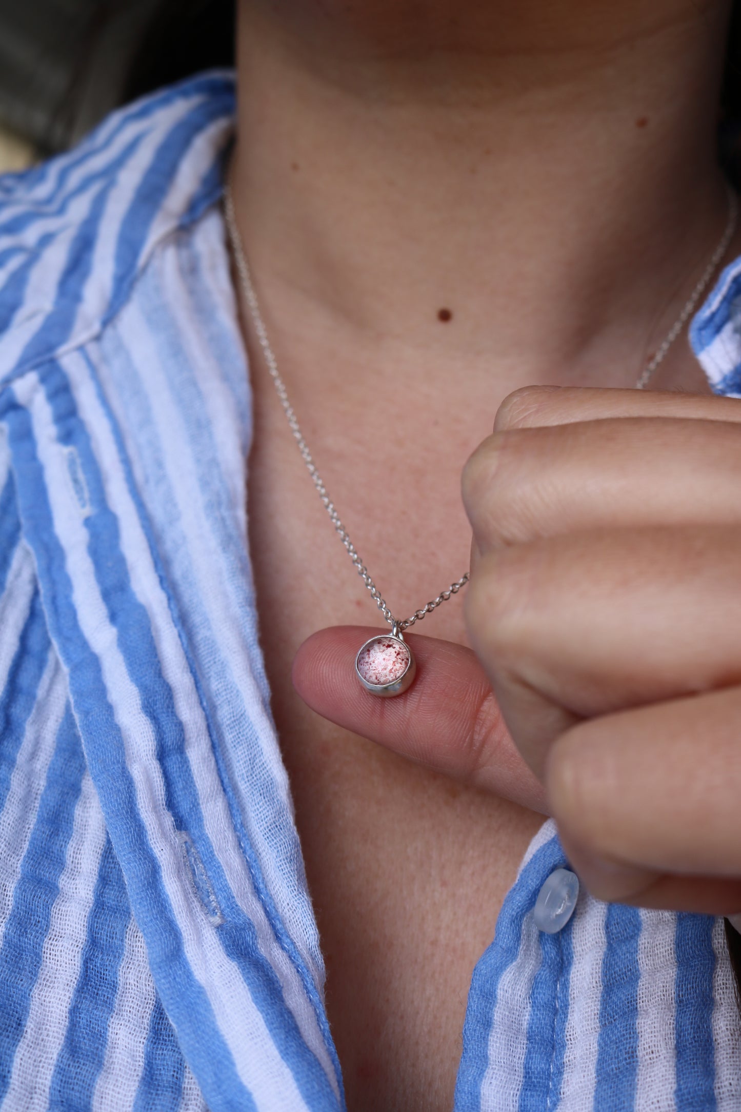 Collier simple - Pierre Quartz fraise - Argent 925