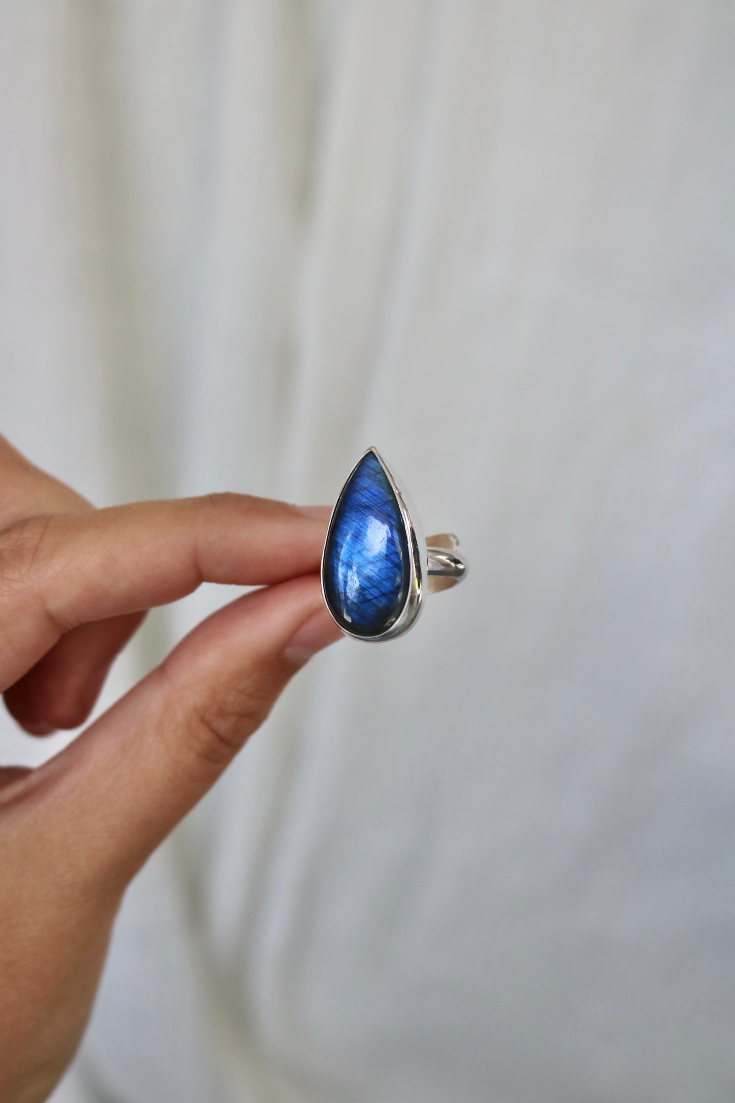 Bague Aurore boréale - Labradorite & argent - Taille ajustable