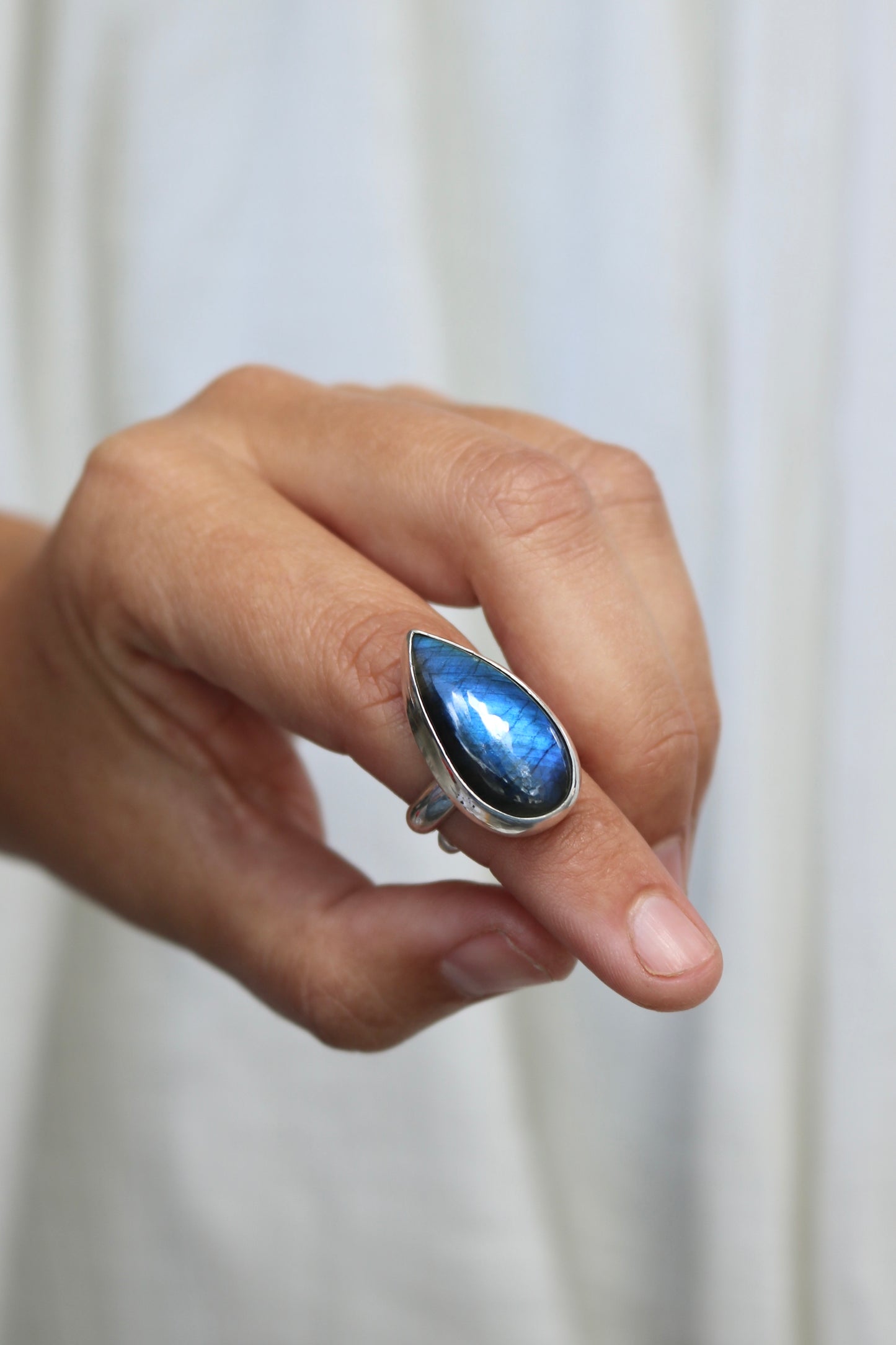 Bague Aurore boréale - Labradorite & argent - Taille ajustable