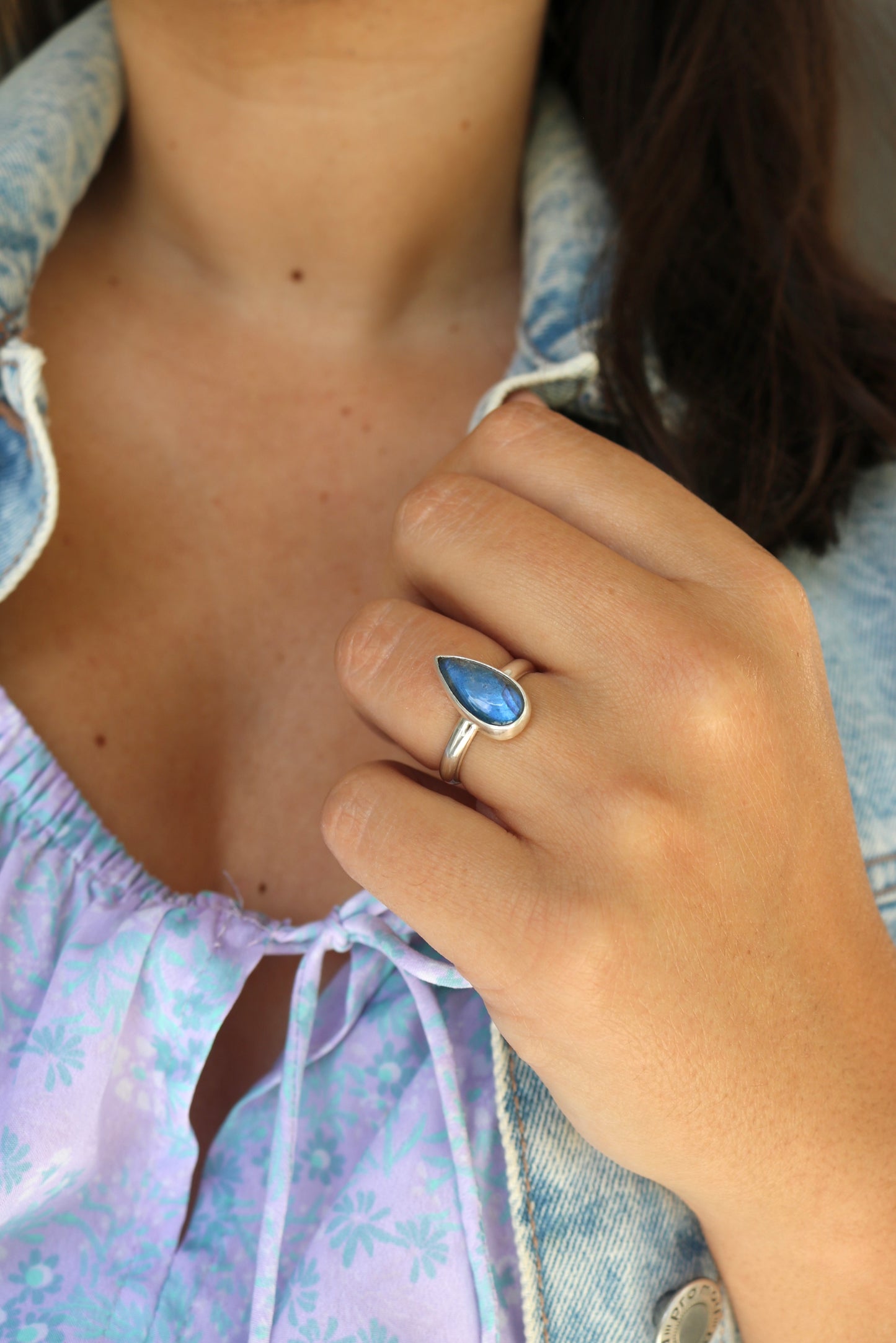 Bague pureté - Labradorite & argent - Taille ajustable